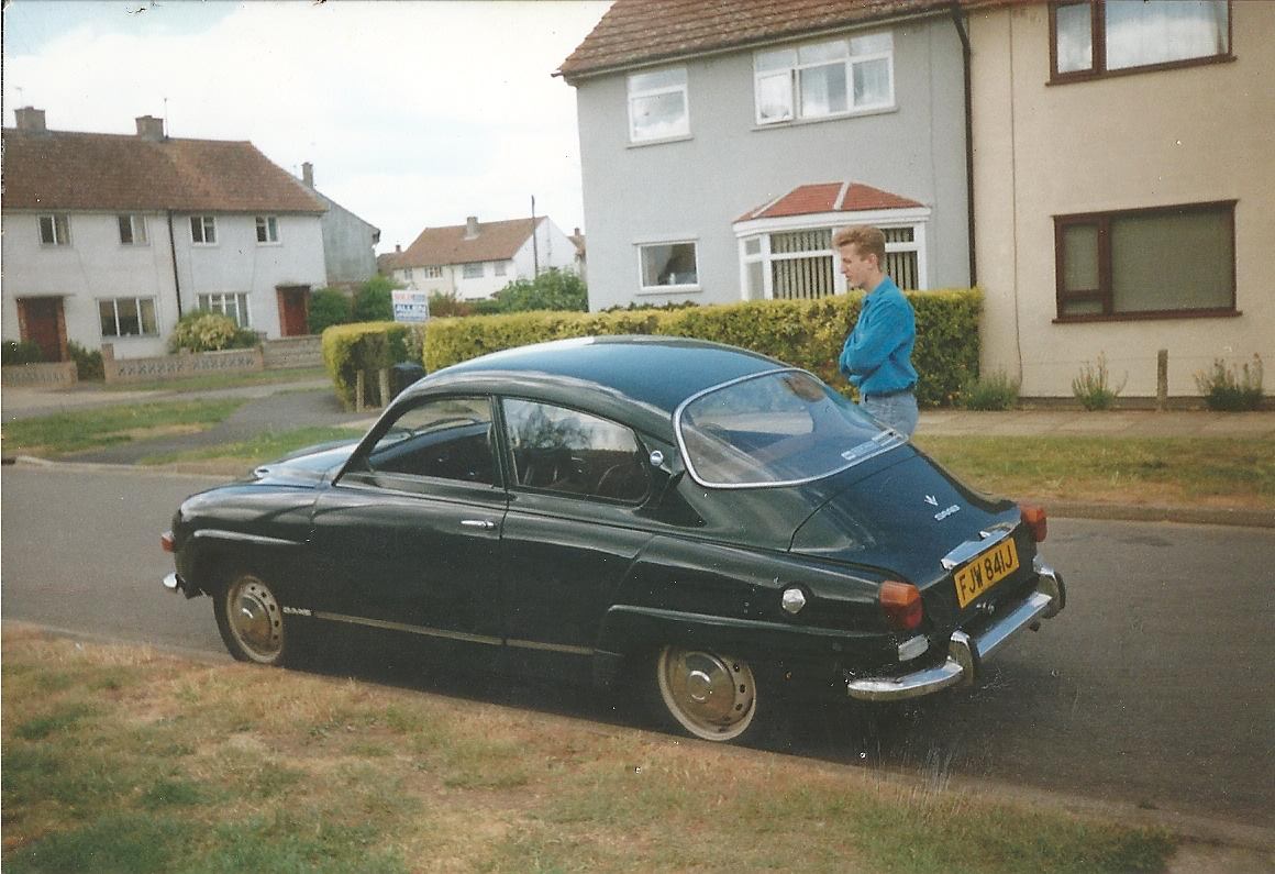 Matt Stimpson as a teenager with his new Saab in Abingdon, Oxfordshire