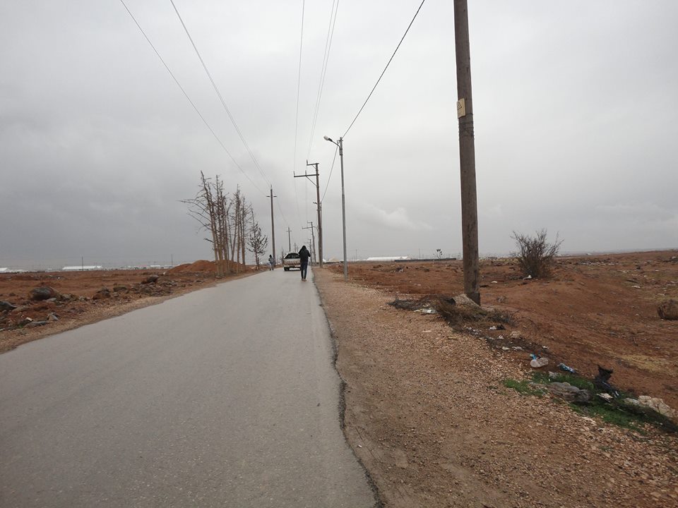 The walk from the main road towards the Za'atari refugee camp in Al Mafraq, Jordan.