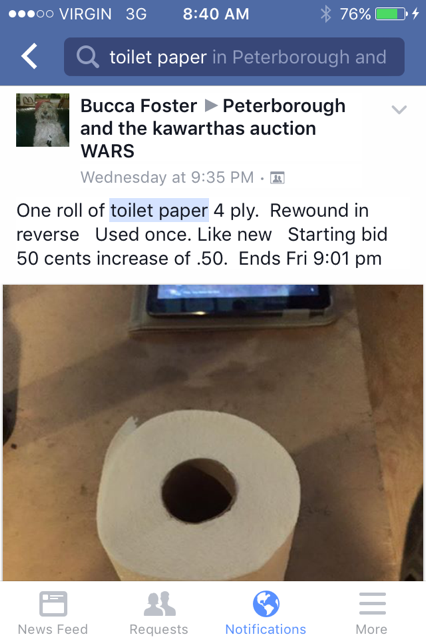 Someone Posted A Reverse Toilet Paper Roll To Peterborough And The Kawarthas Auction Wars