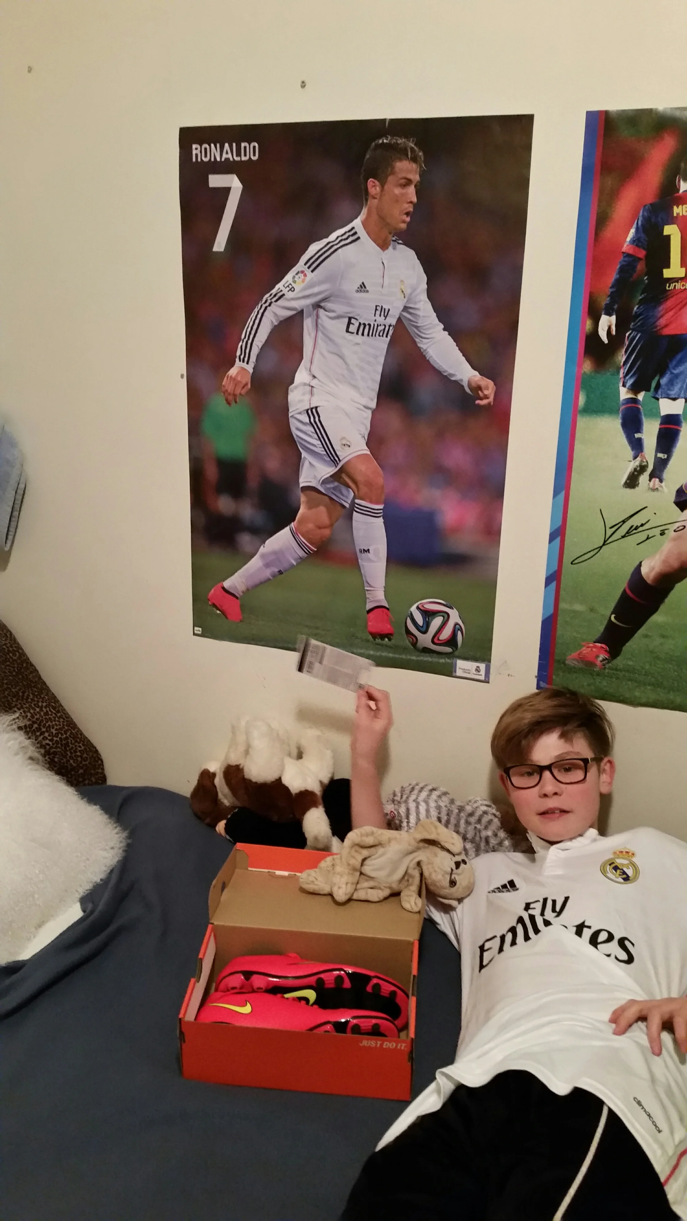 Keir with one of his heroes Ronaldo on his wall