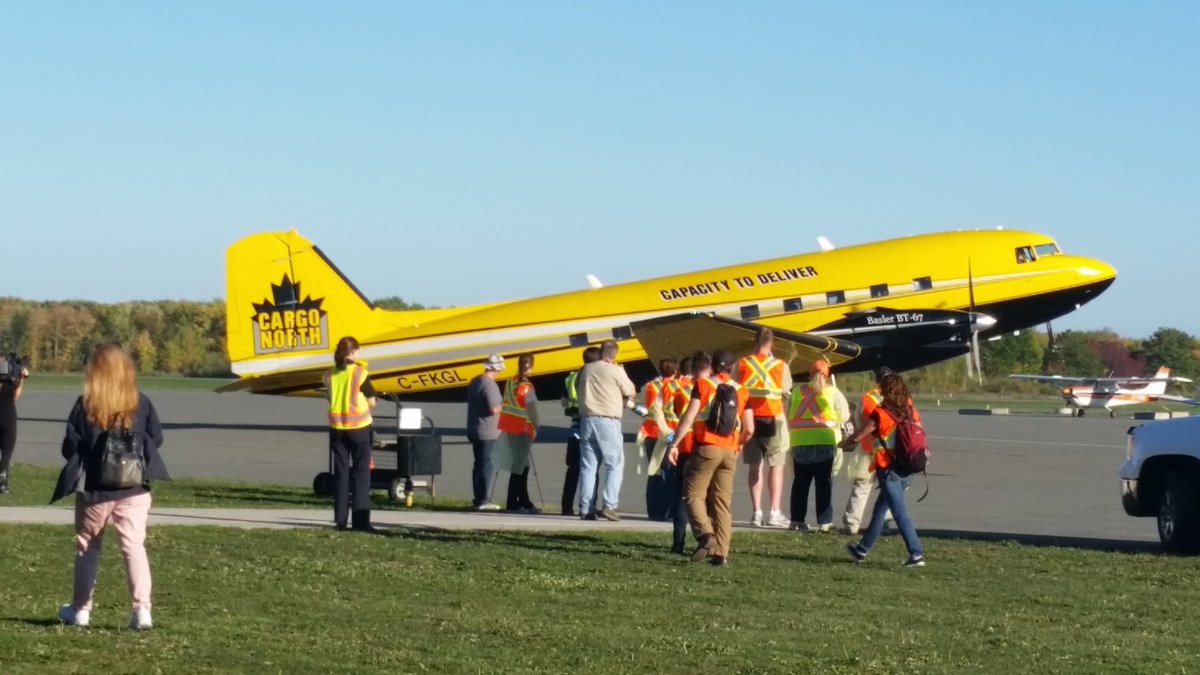 The plane arrives at Peterborough Airport with the dogs (photo via @wellandspca )