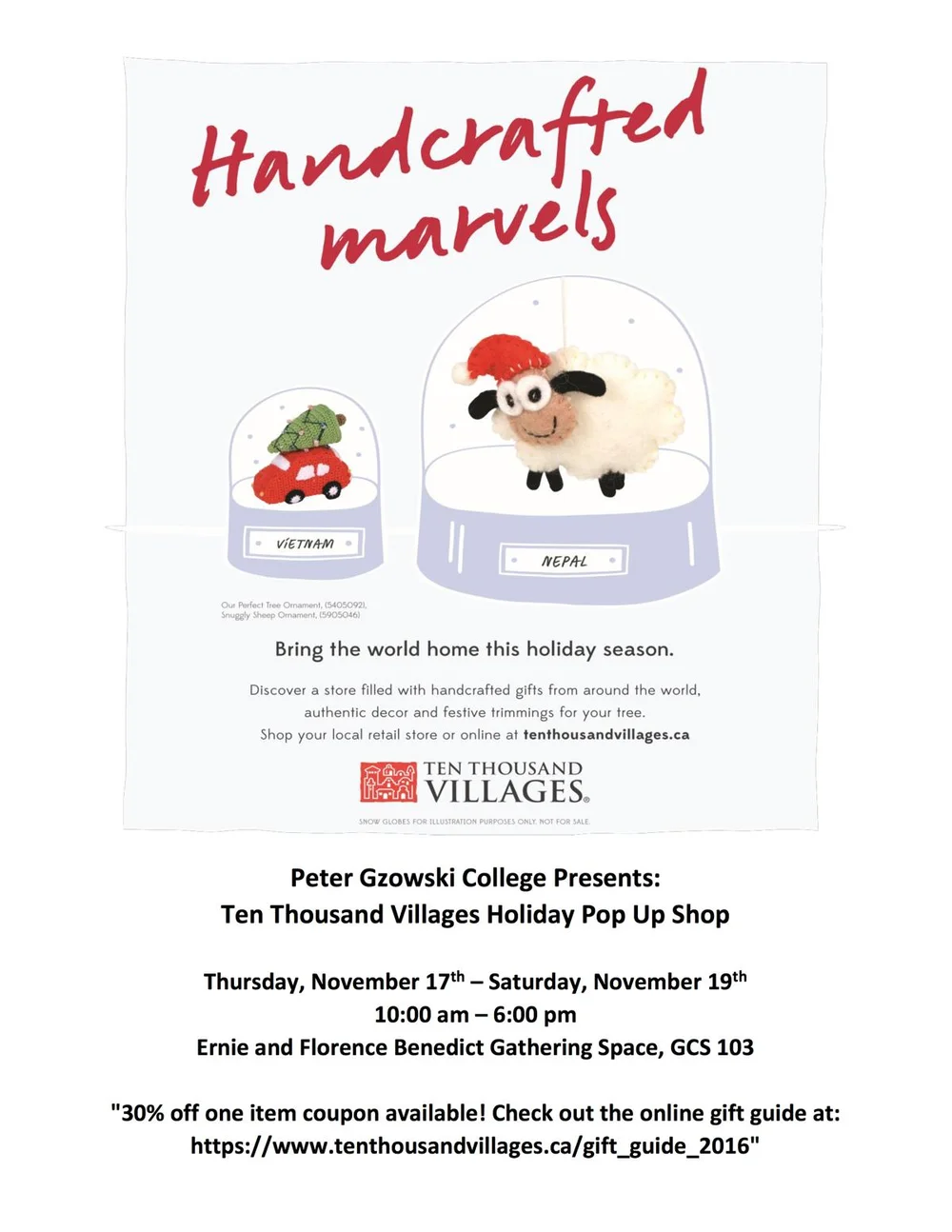 Ten Thousand Villages Holiday Pop Up Shop — PtboCanada