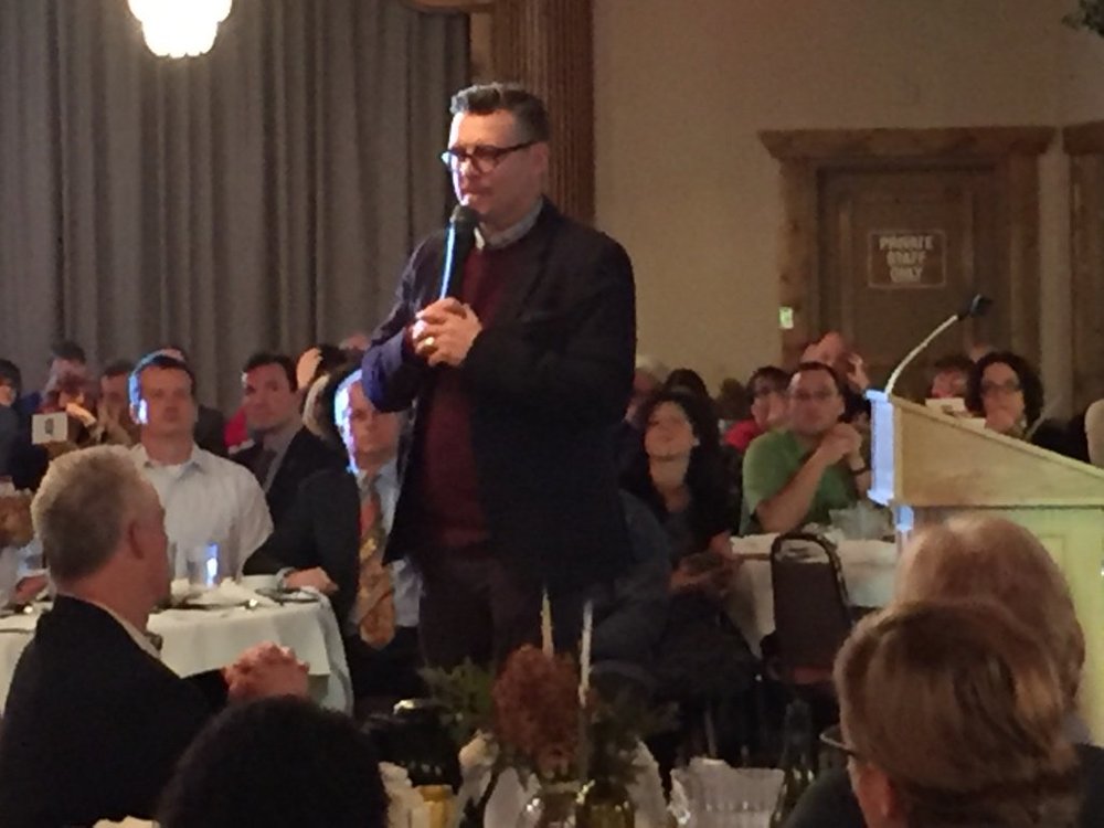 Theo Fleury speaking at Landsberg & Friends event in Peterborough