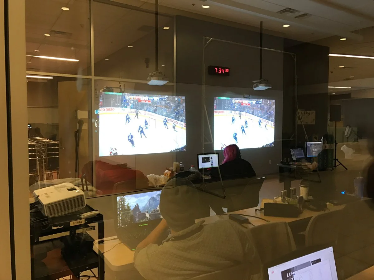 Watching hockey while making games Saturday night