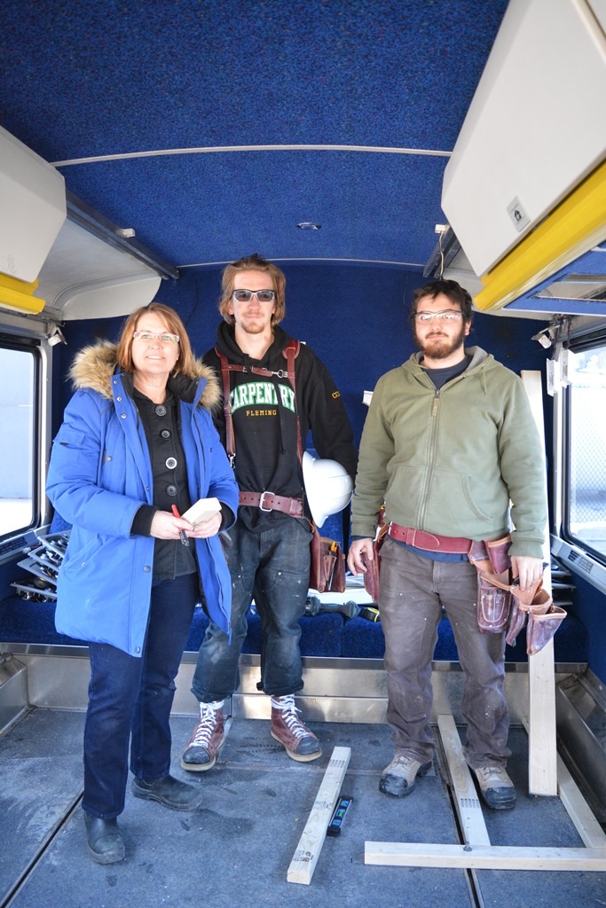 March 13th: photo of Carpentry professor Sue Brown with two of her students