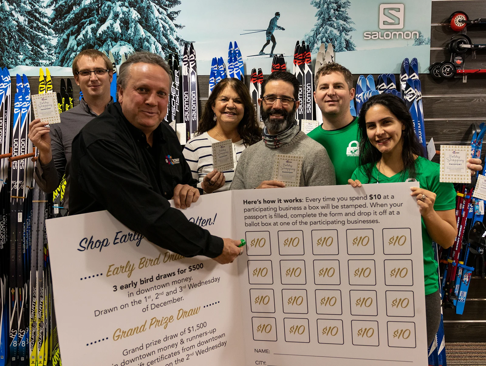 Left to right: Joel Wiebe, Terry Guiel, Theresa Foley, Jonathan Moreno, James Wallwork and Lena Wallwork