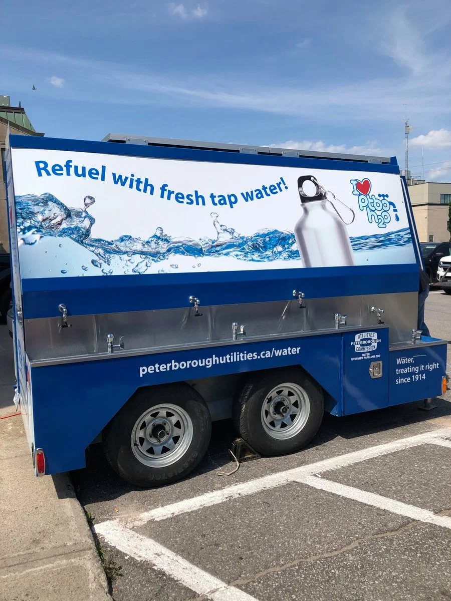 The water station set up at City Hall parking lot (photo courtesy City of Peterborough)