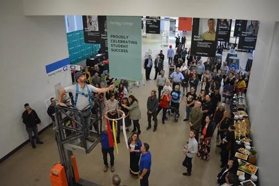 Hanging of Tobacco Ties signifies a renewed commitment and contract between Fleming College and the Indigenous Community (photo courtesy Fleming College)