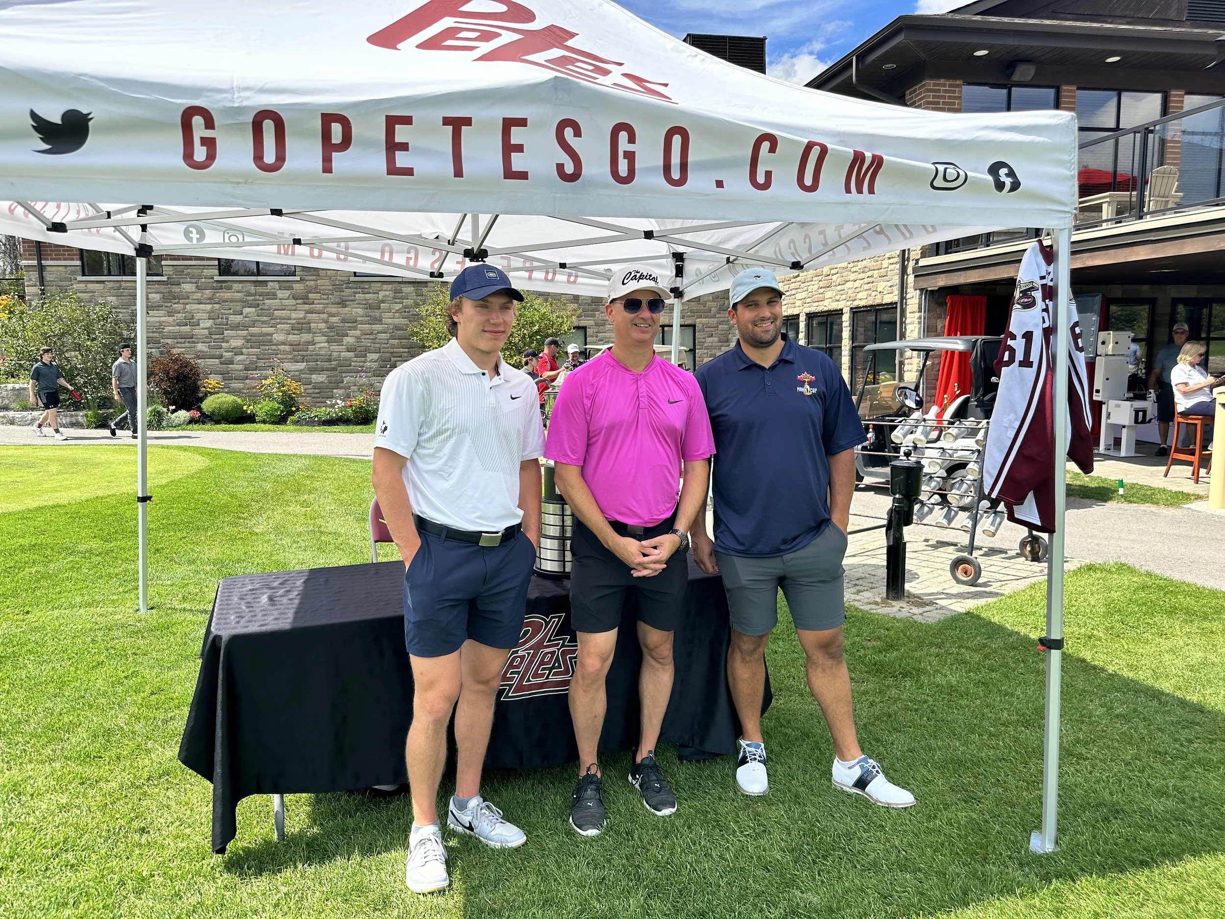 Owen Beck, Petes forward (left); Pete Dalliday (middle) and Holden Cattoni, Peterborough Lakers (right). Beck and Cattoni were special-guest golfers in the tournament. All photos by Keegan Beekers.