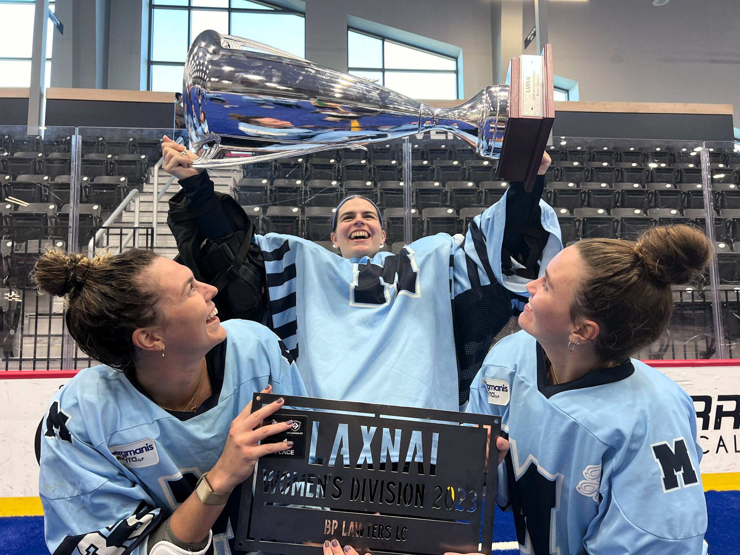 Erica Evans (left), Lou Warner (middle) and Payton Crough (right) celebrating the first-ever LAXNAI Women's tournament. All photos by David Tuan Bui. 