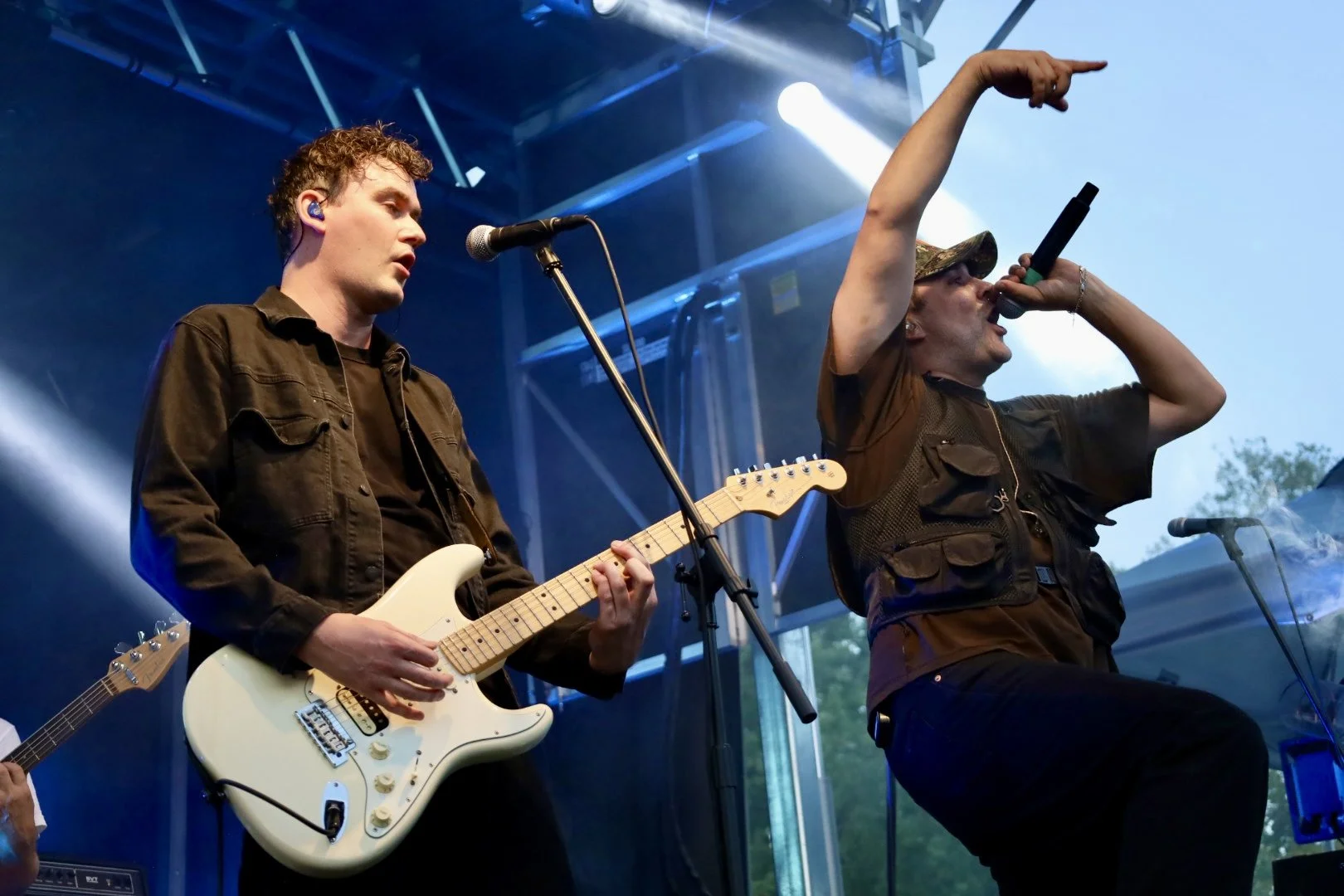 Down With Webster guitarist Patrick Gillett (left) with vocalist Cameron Hunter (right) pumping up the Peterborough Musicfest crowd with "One In a Million." All photos by David Tuan Bui.