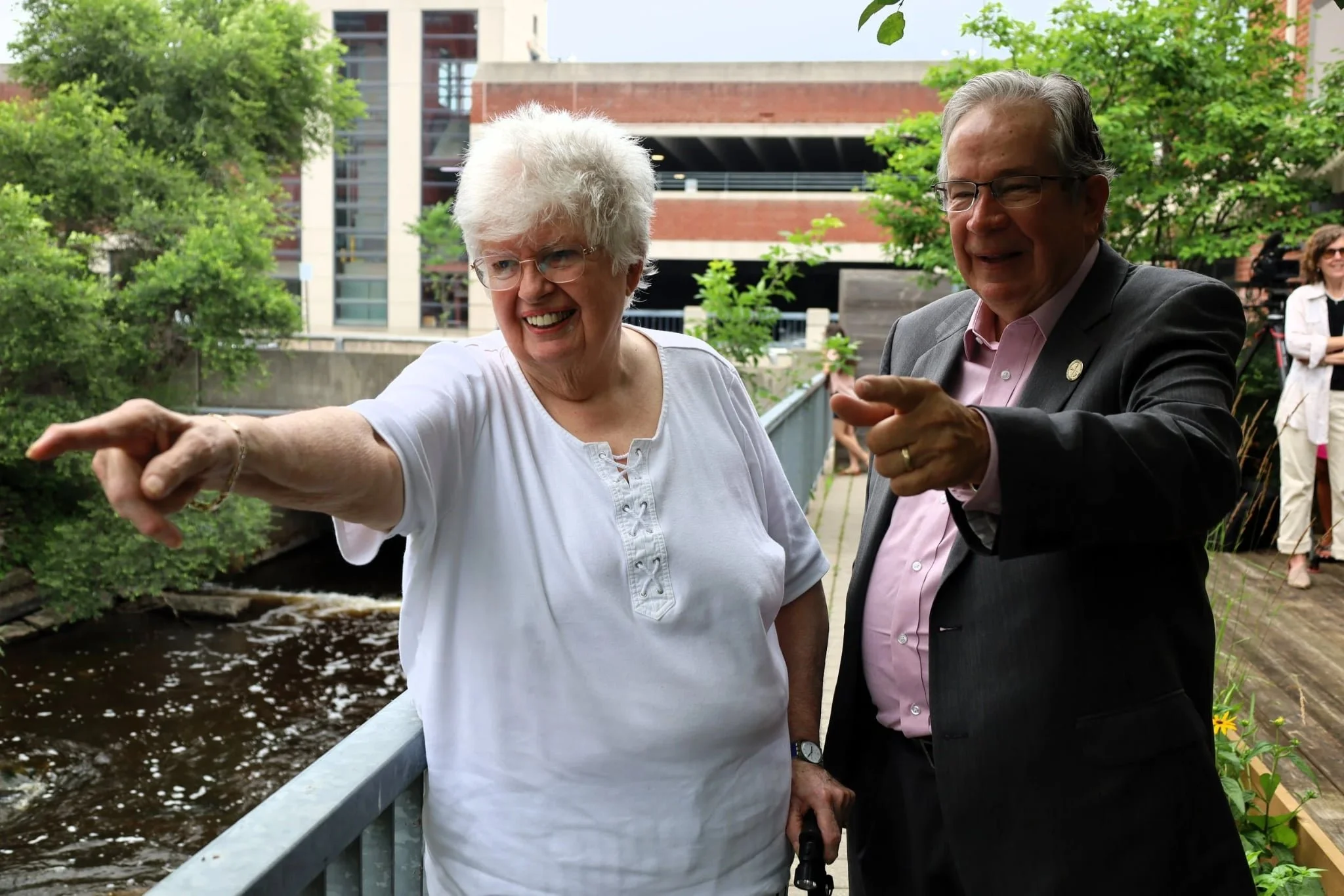 Sylvia Sutherland, Former Peterborough Mayor (left) with Jeff Leal, current Peterborough Mayor (right). Sutherland was the mayor during the flood while Leal was serving as the MPP. 