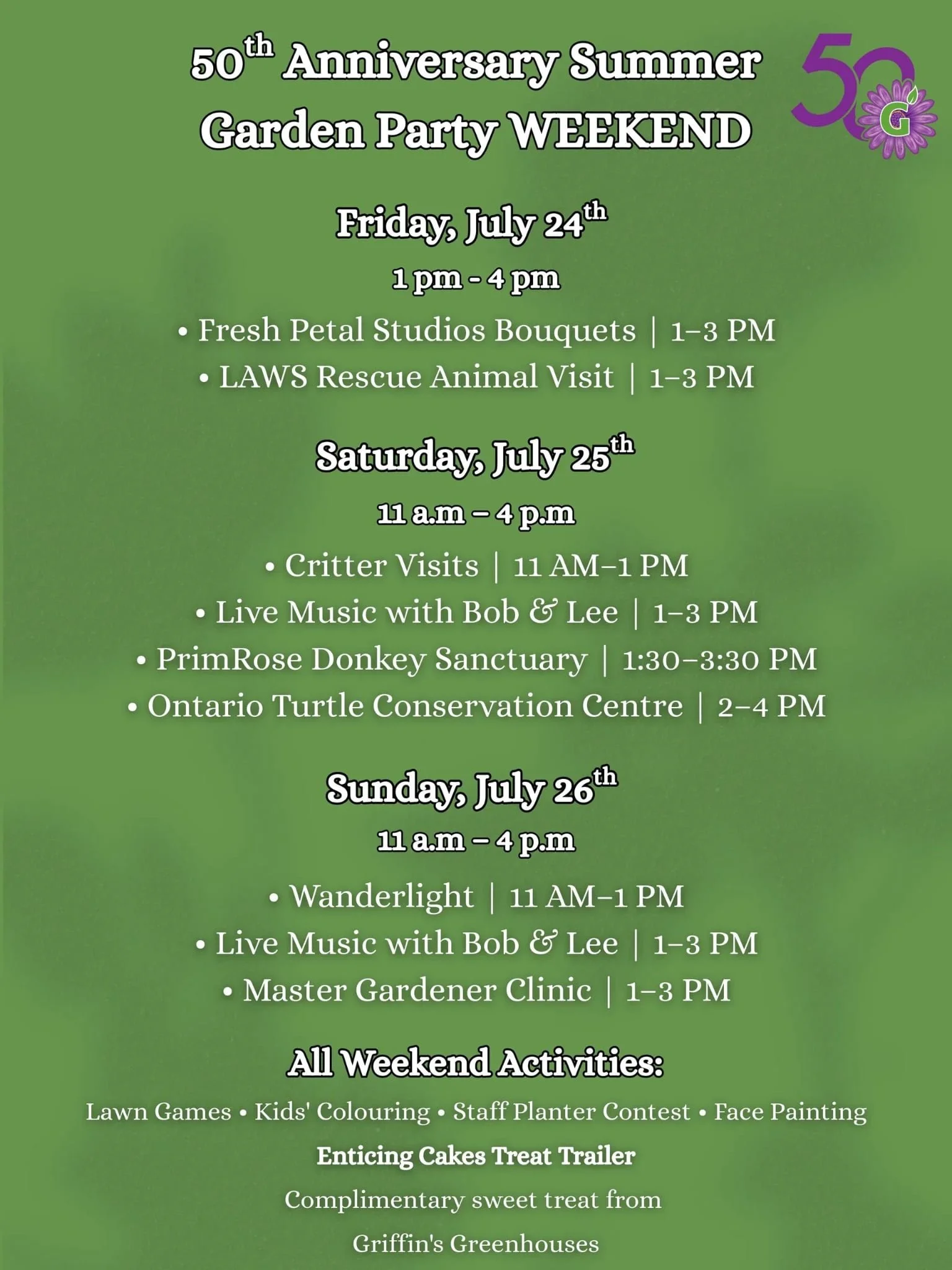 Griffin's Greenhouses 50th Anniversary Summer Garden Party Weekend (July 24)