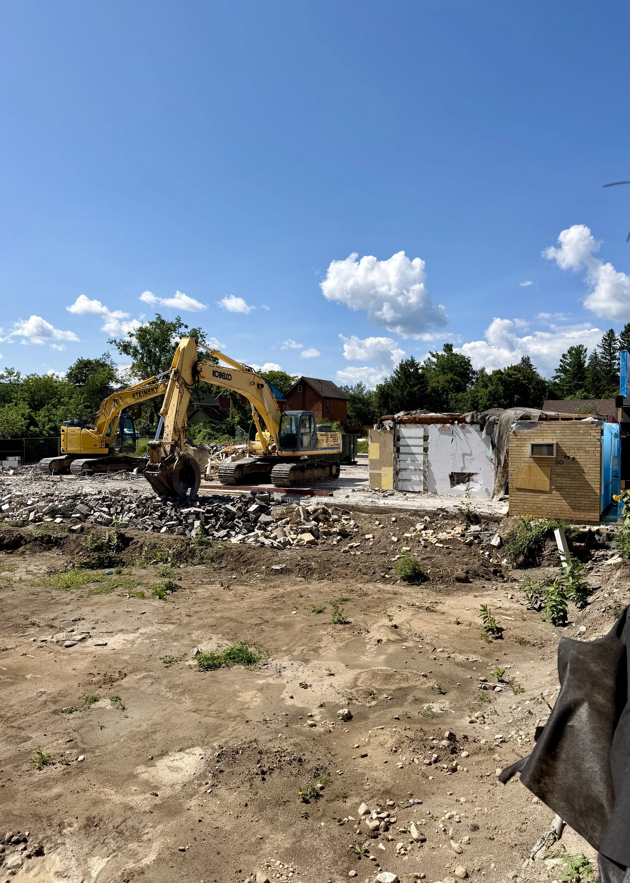 The next phase of the 90 Hunter St. E. project has begun, with demolition work making way for a future building featuring 205 apartment units and ground-floor commercial space. (Photo by Scott Arnold)