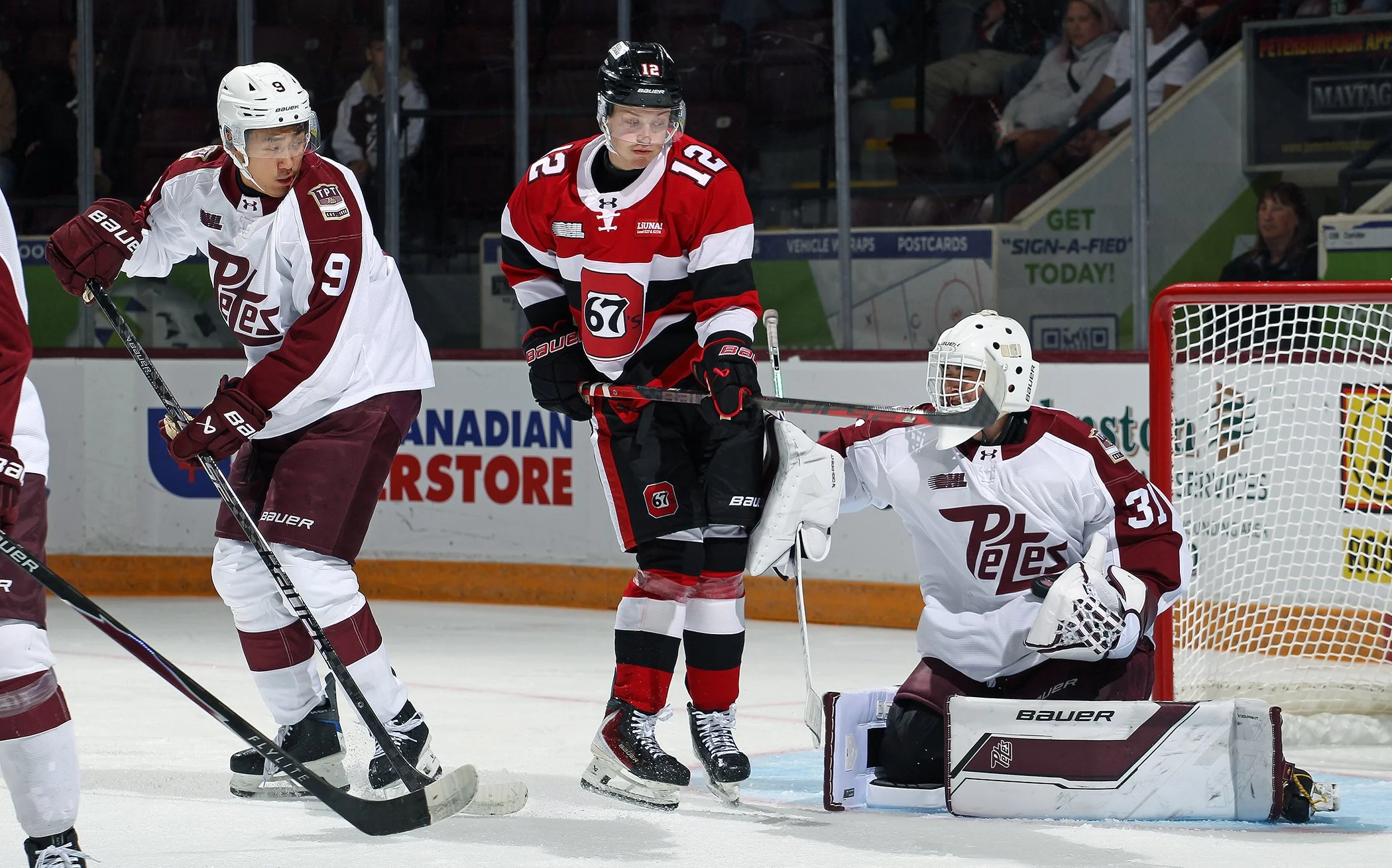 The Peterborough Petes erased a two-goal deficit to tie the game in the second period, but the Ottawa 67's scored four times in the third to hand the Petes a 6-3 loss Saturday night at the Memorial Centre.