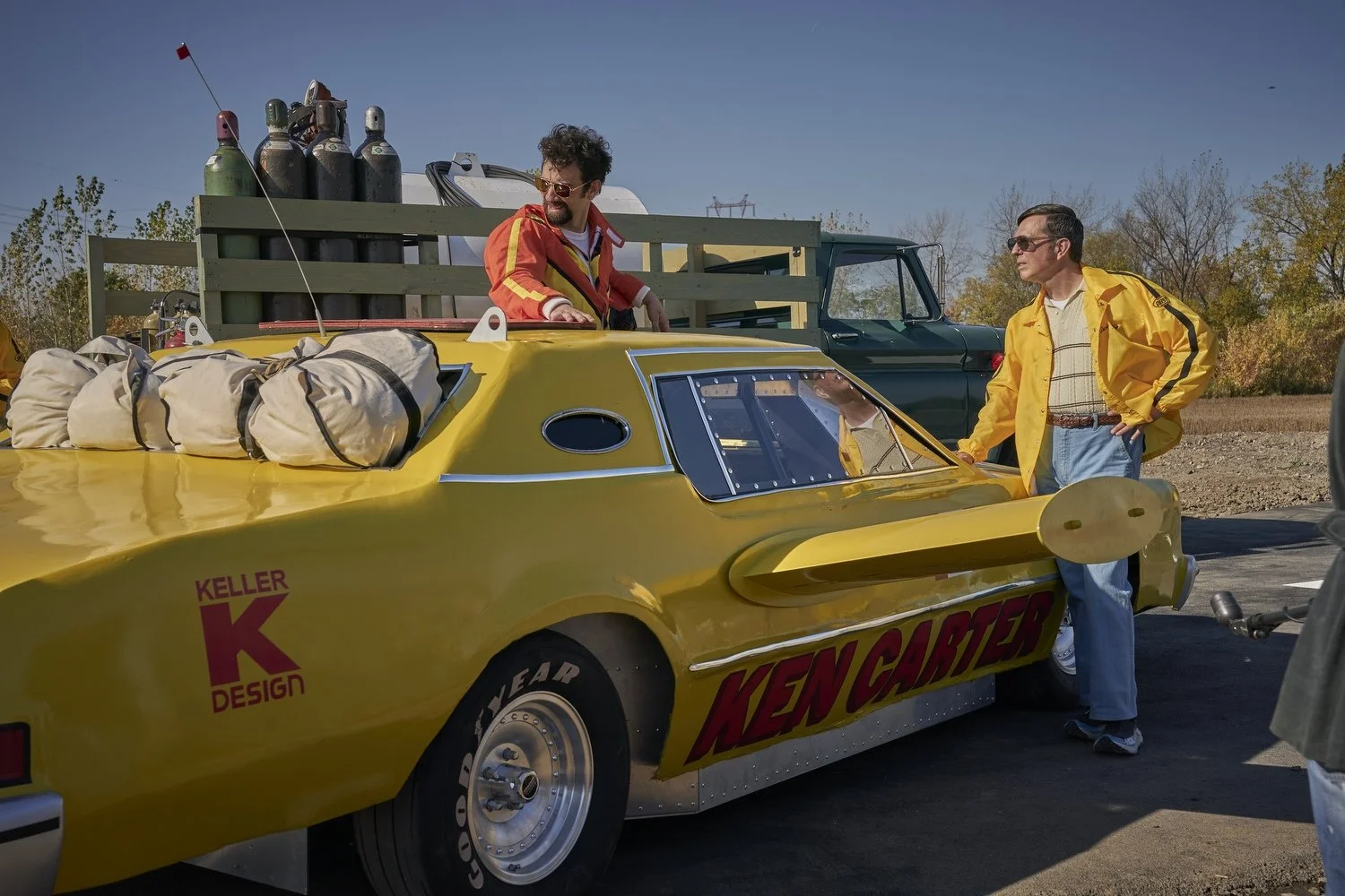 Jay Baruchel portrays legendary Canadian stuntman Ken Carter in The Stunt Driver, a film exploring Carter’s dangerous career and his ambitious attempt to launch a rocket-powered car across the St. Lawrence River.