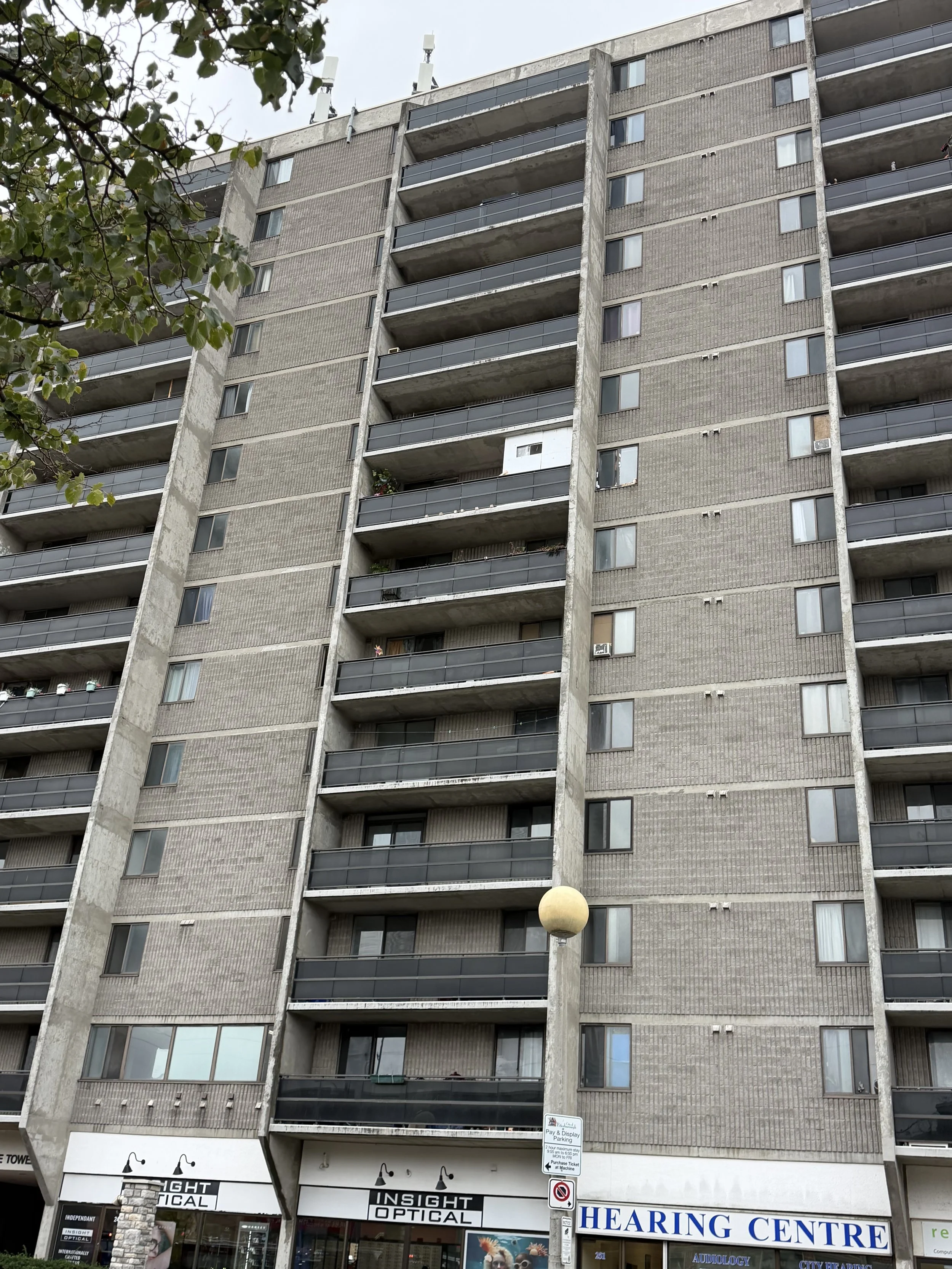 Firefighters respond to a balcony fire on the seventh floor of Charlotte Towers in downtown Peterborough on October 14th.