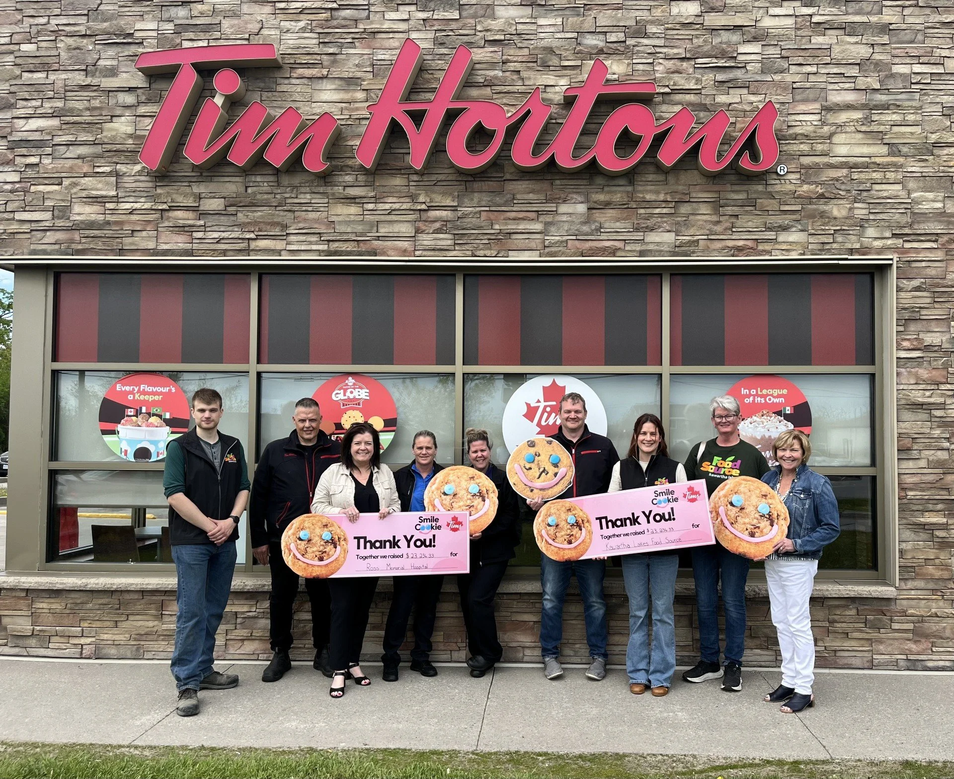 Total announced for Tim Horton's smile cookie campaign with money going to Ross Memorial Hospital and Kawartha Lakes Food Source