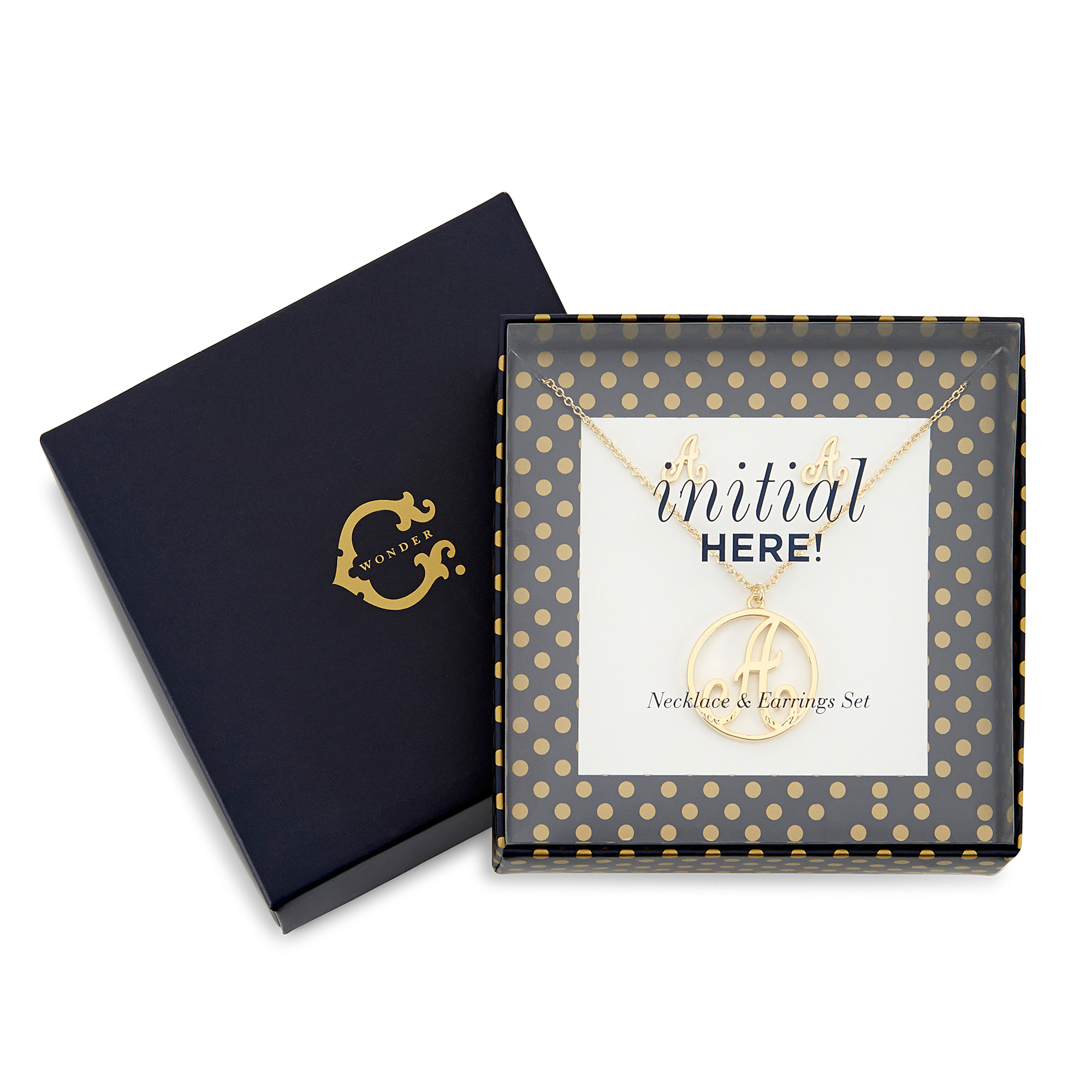 C. Wonder Initial Necklace/Earrings Gift Box