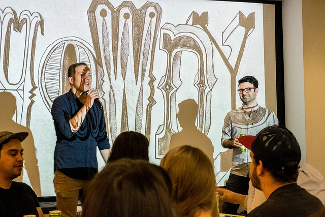 Founders and friends Chris Rushing and Shane Zucker kick off the third ever Draft and Draw at Huge