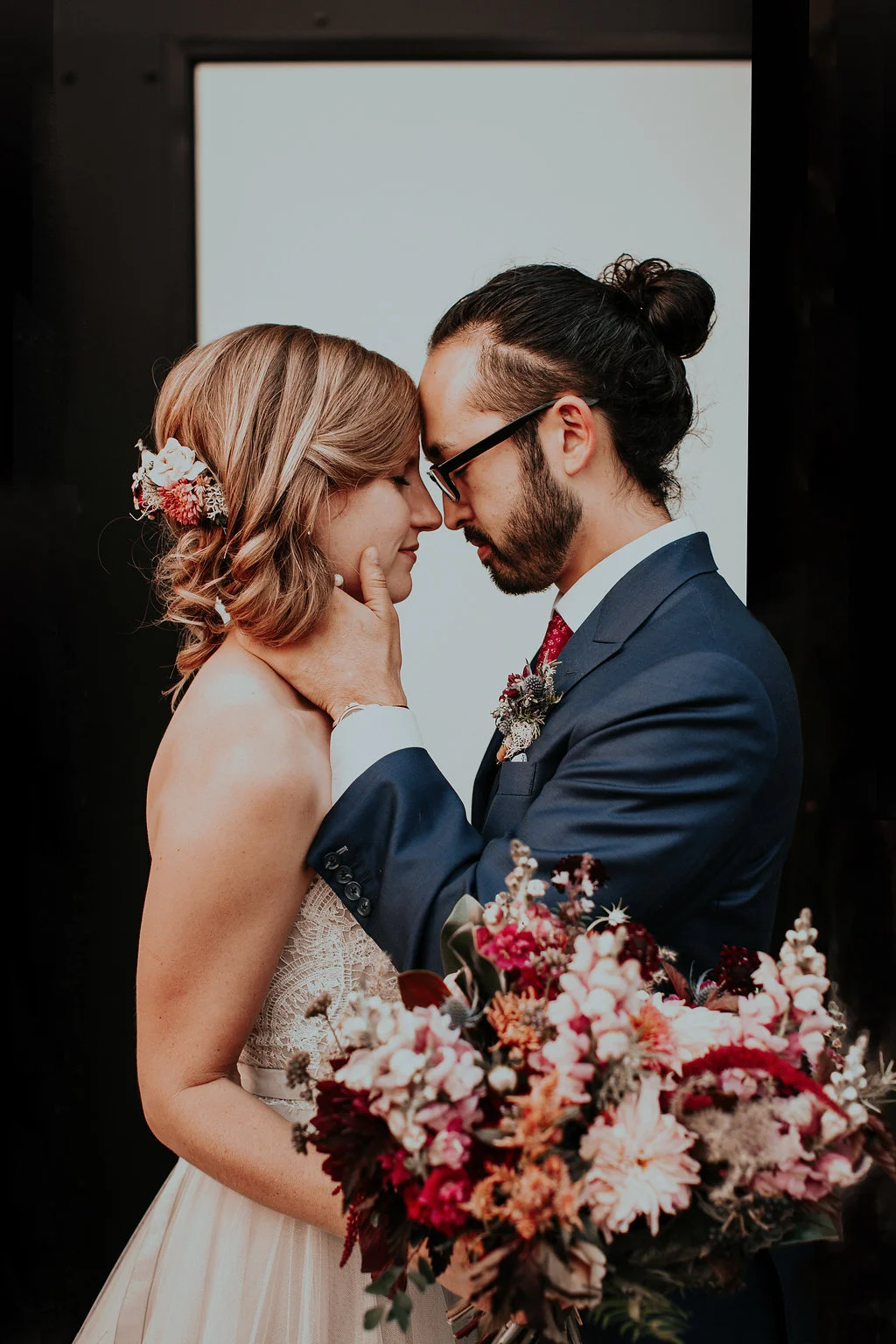 Textural woodland jewel tone bridal bouquet