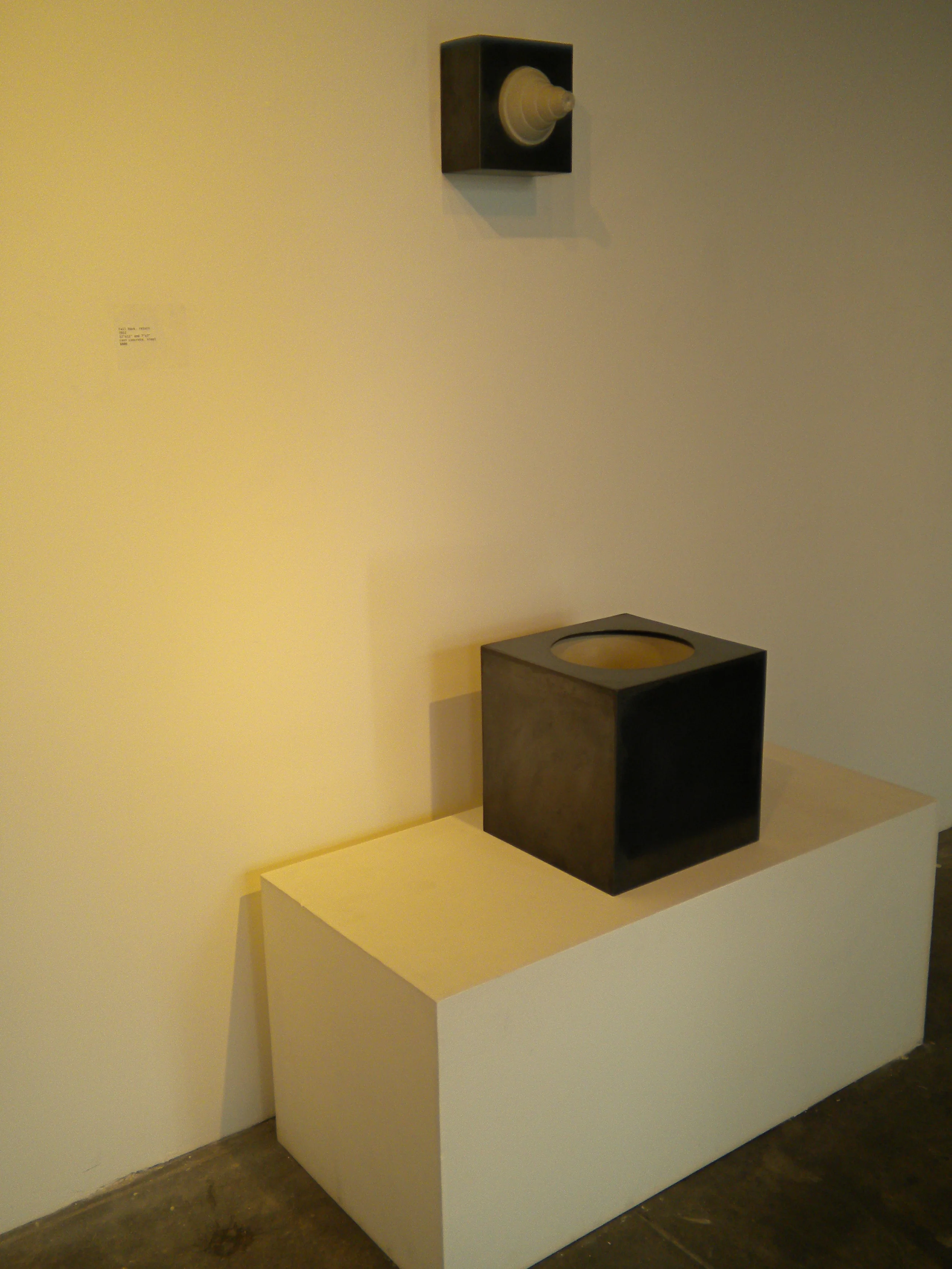   fall back, return.  Pedestal piece: 12”x 12”. Wall piece: 7”x7”. Cast concrete and fabricated steel. Both were cast from found roofing supplies. 