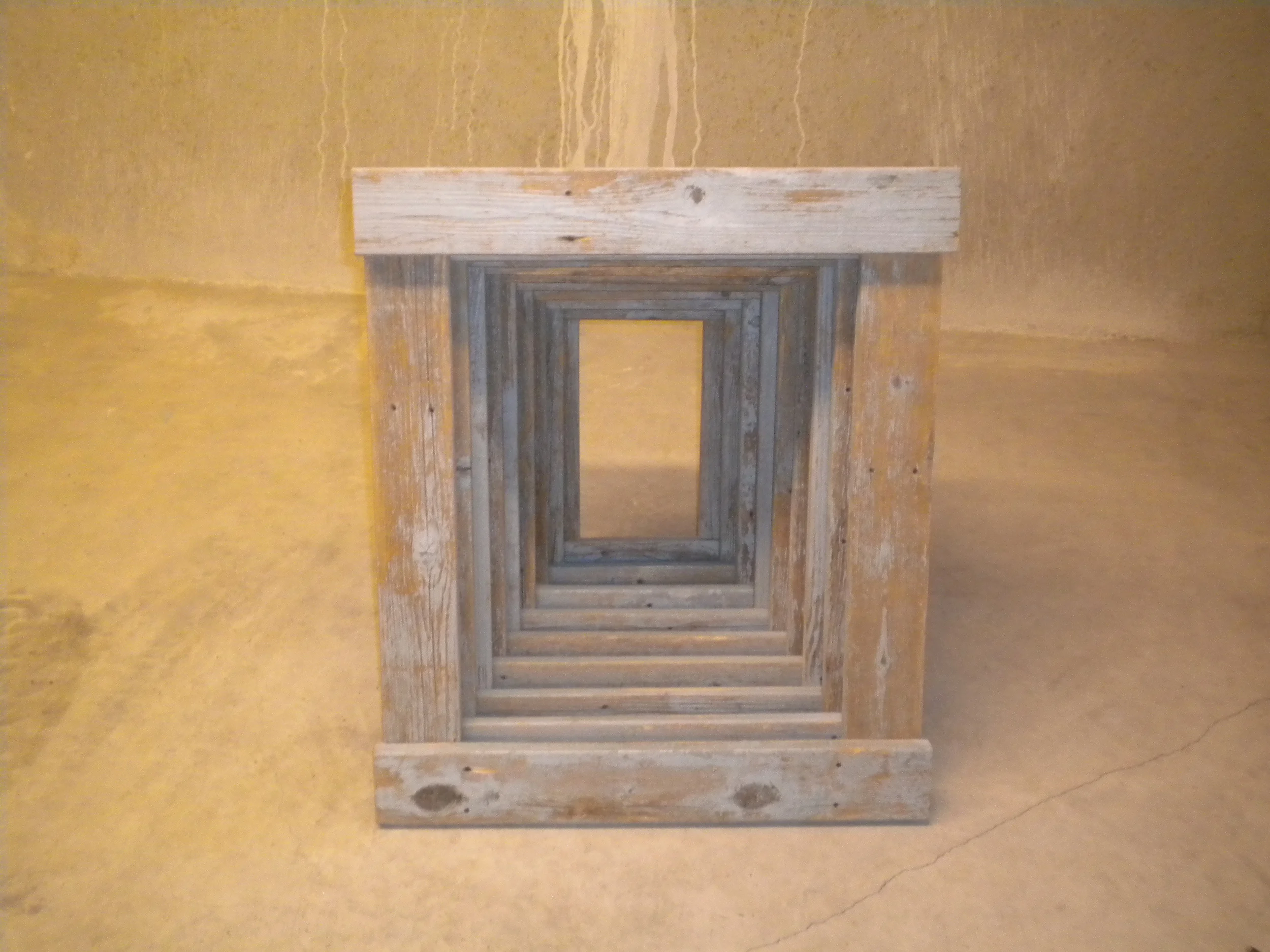   Entry.  25”x  38”x 45”.  Salvaged wood from deteriorated fence. 