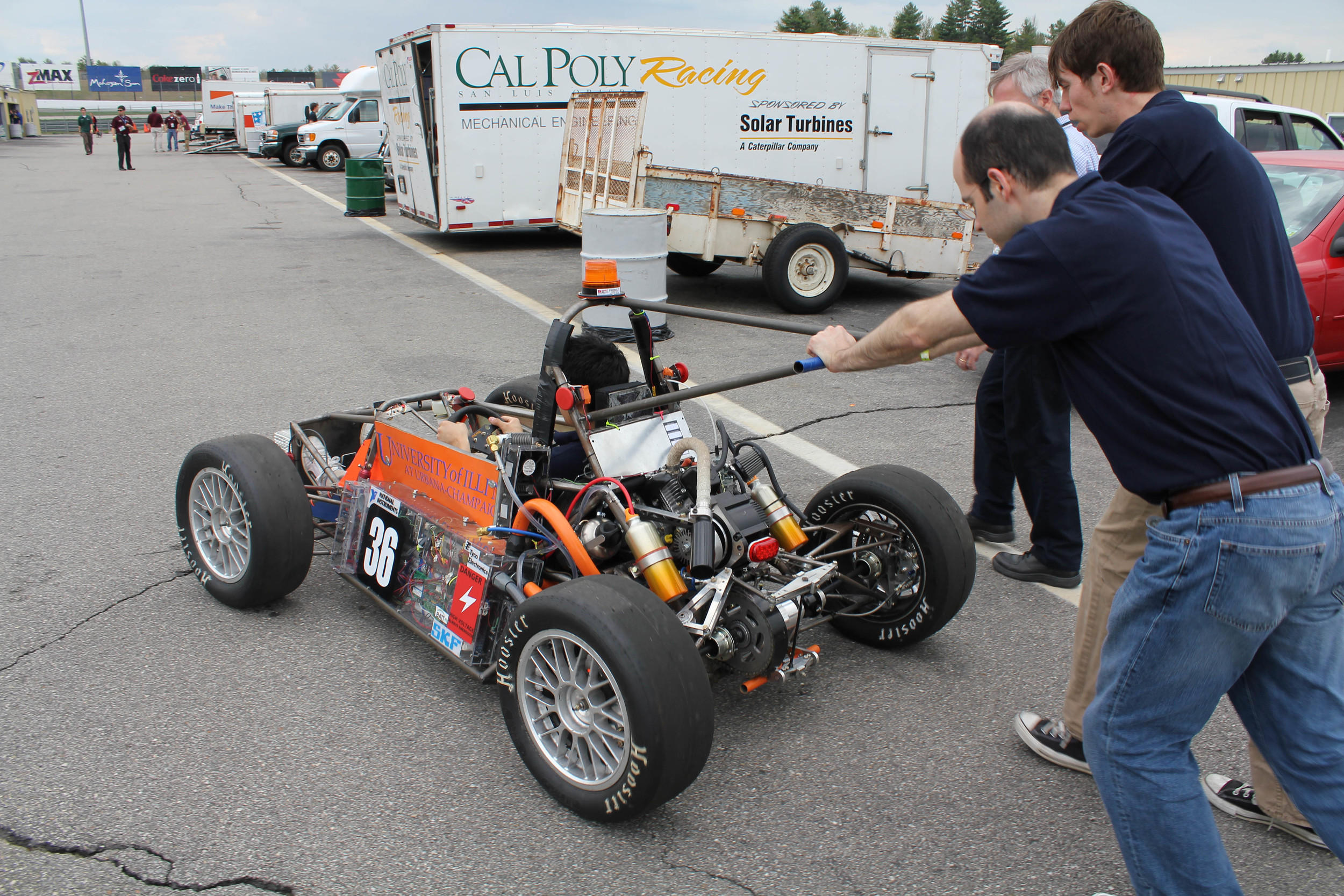  Pushing the car to an event at competition 