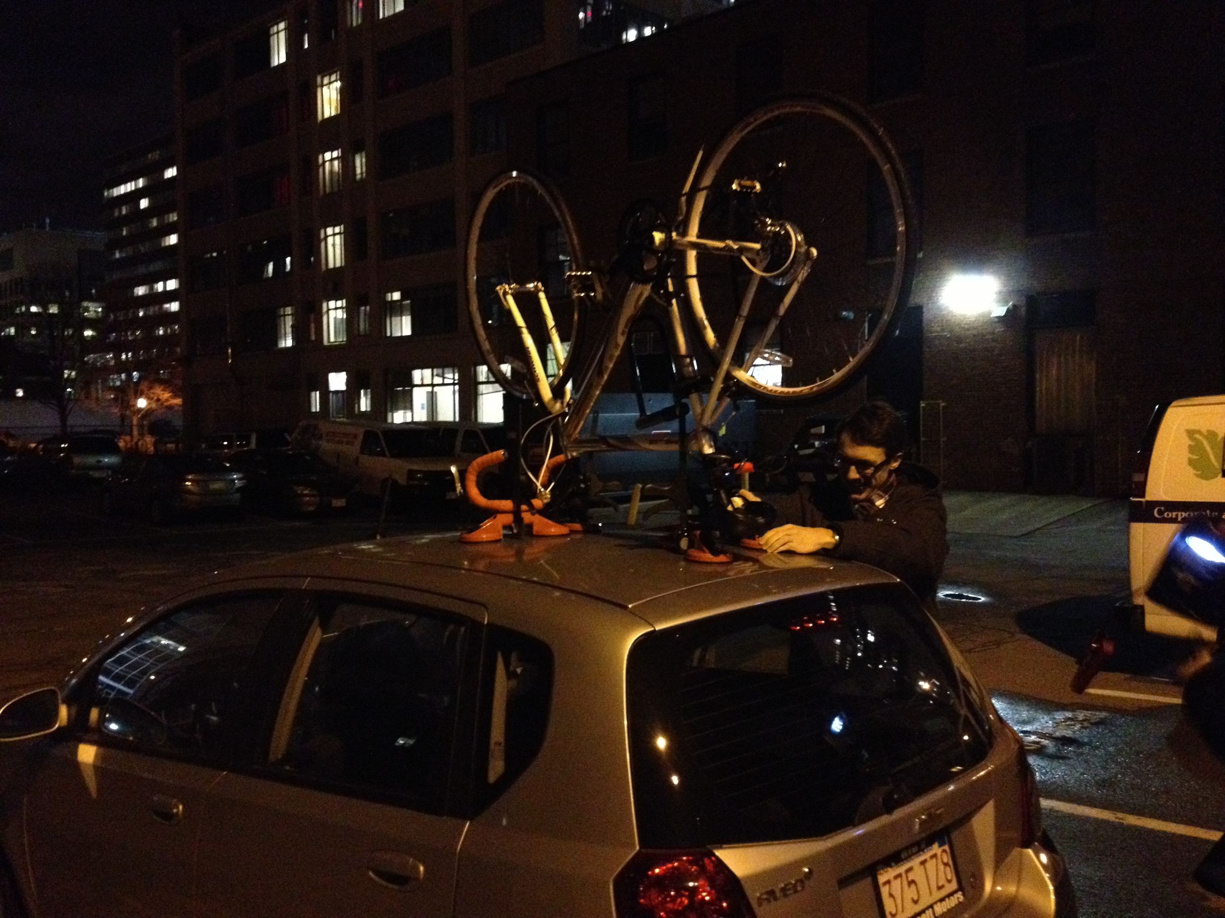  The early prototype suction clamp mounting a bike to the roof of a car 