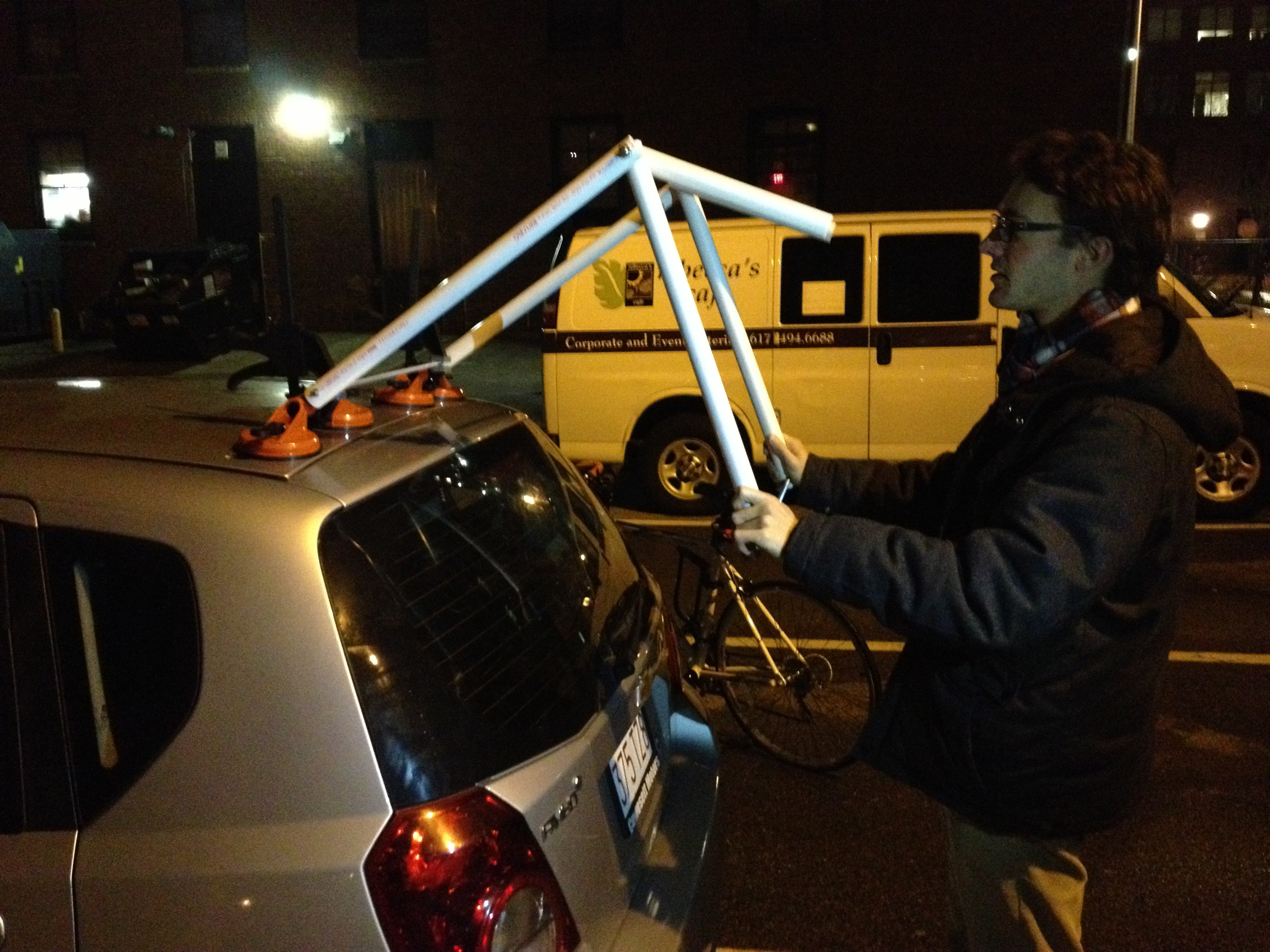  Early PVC model of a foldable bike rack folding up 