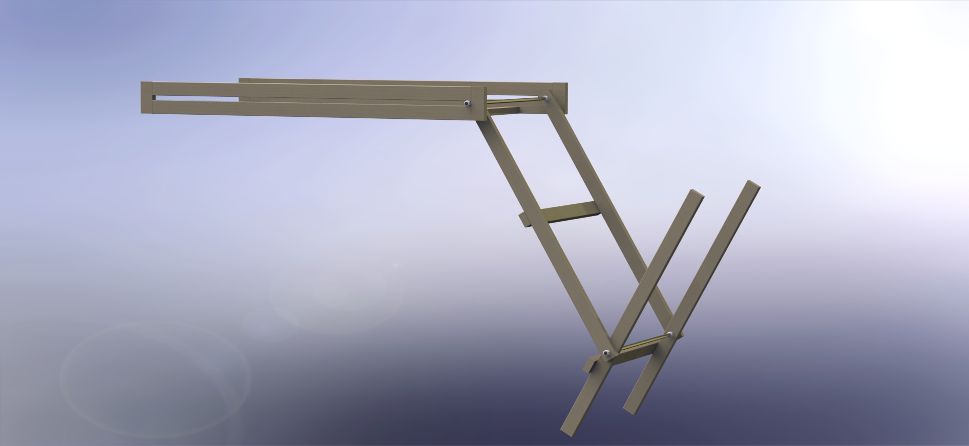  ​CAD rendering of the pre-alpha wood rack folding up 