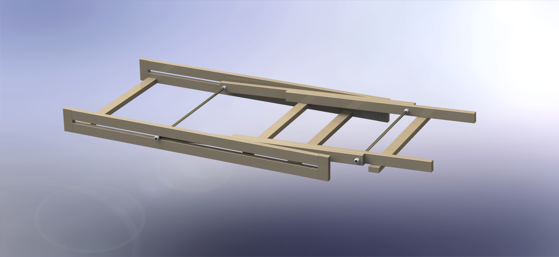  ​CAD rendering of the pre-alpha wood rack folding up 