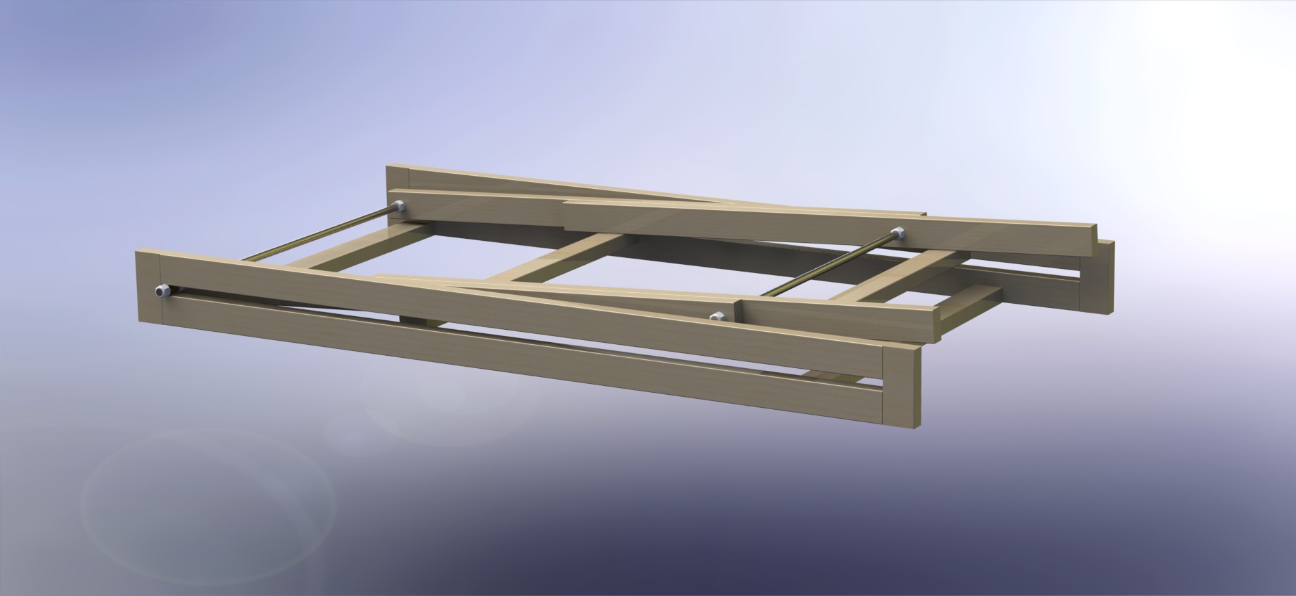  ​CAD rendering of the pre-alpha wood rack folding up 