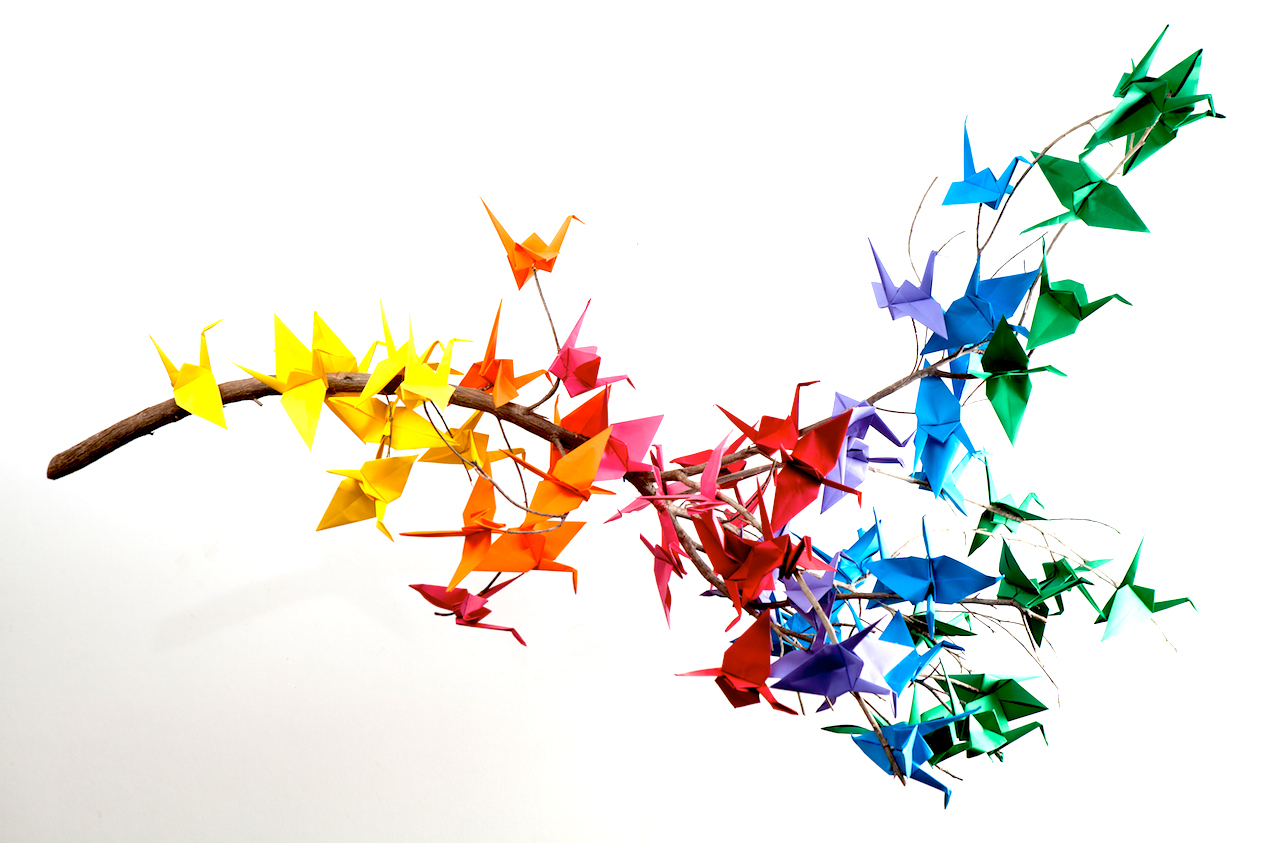 Rainbow Origami Crane Branch