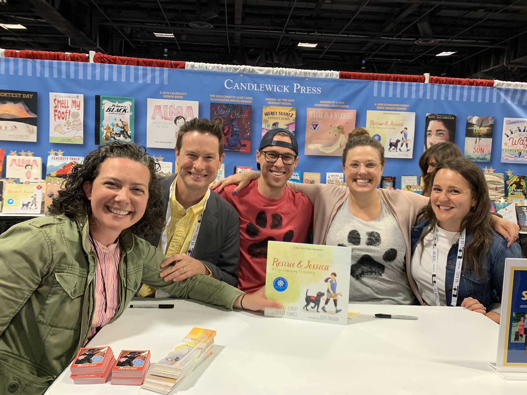 At ALA in Washington signing in the Candlewick Press booth with editor Katie Cunningham, Me, Patrick, Jessica and Patrick and Jessica’s agent Clelia Gore!