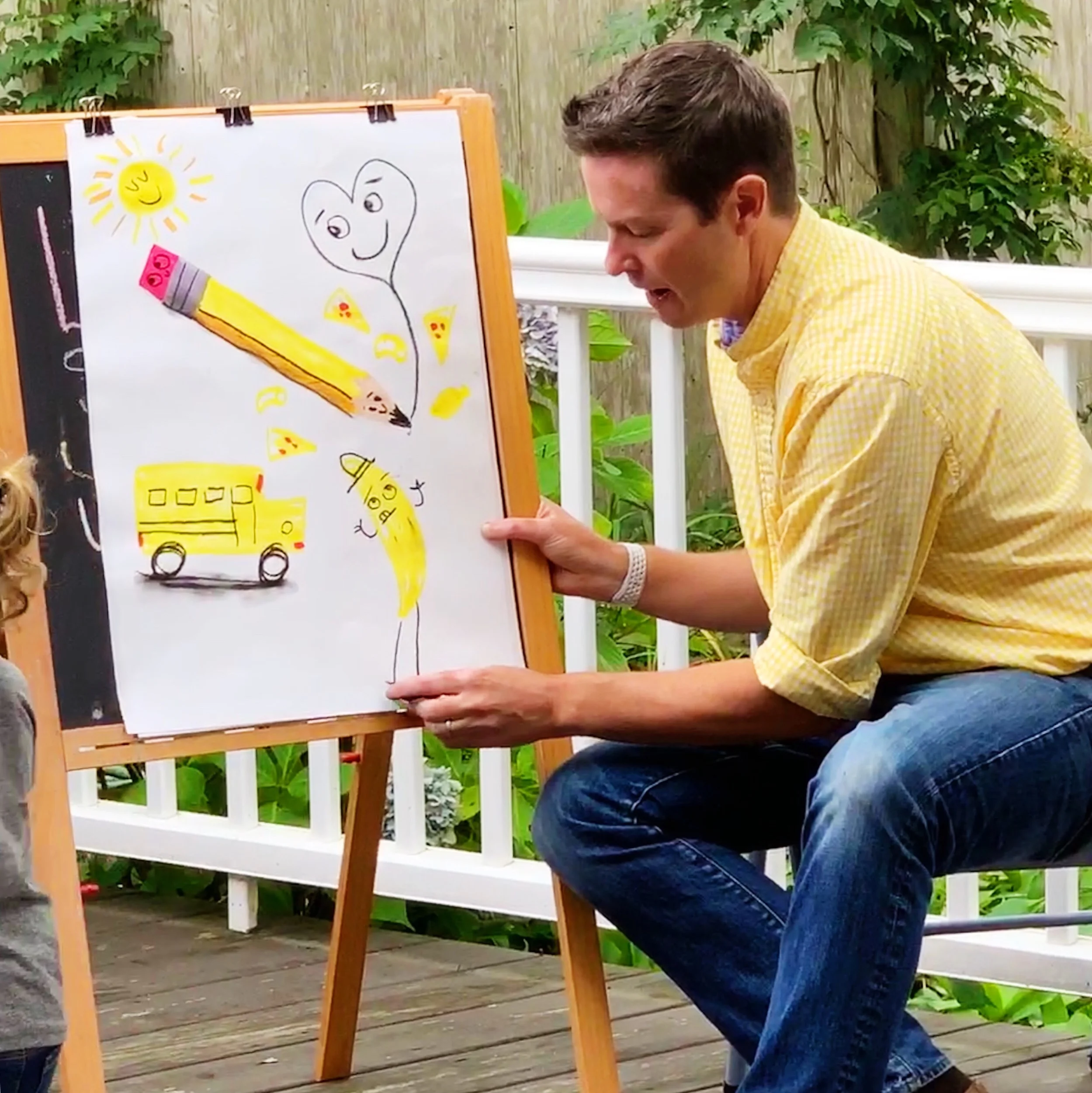 Drawing all yellow things at Where the Sidewalk Ends in Chatham MA!