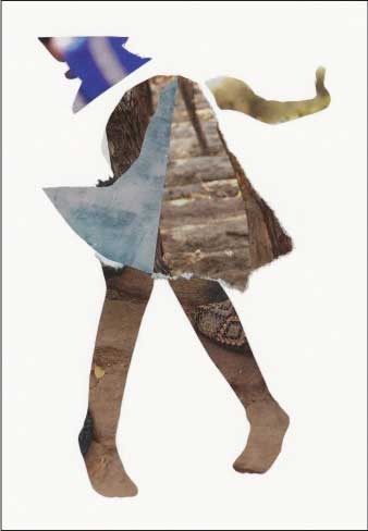 Keep Moving Through the Heavy Things 7 x 5 paper cut & collage on plastic paper