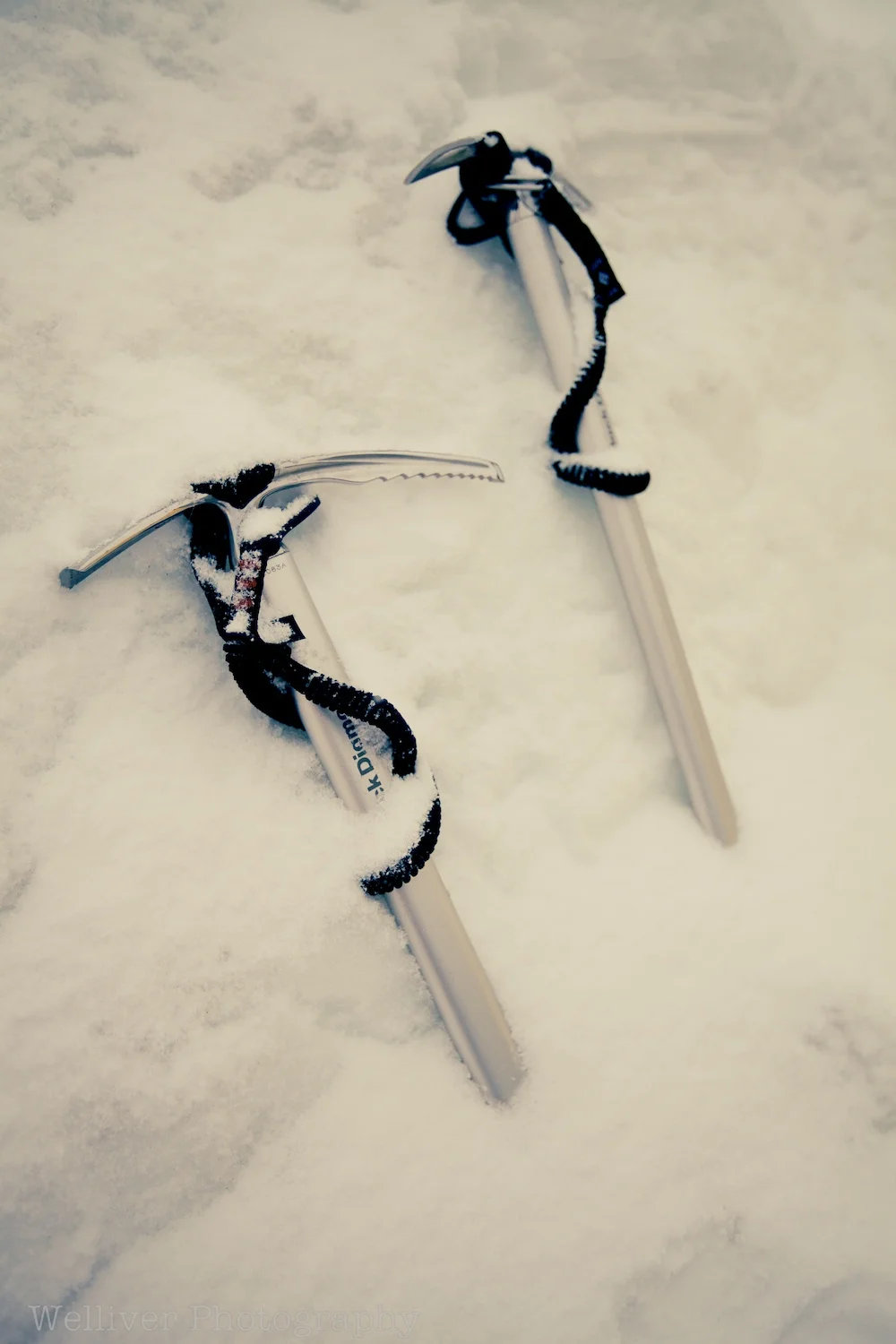 Ice axes are handy for sinking tent anchors in the snow. 