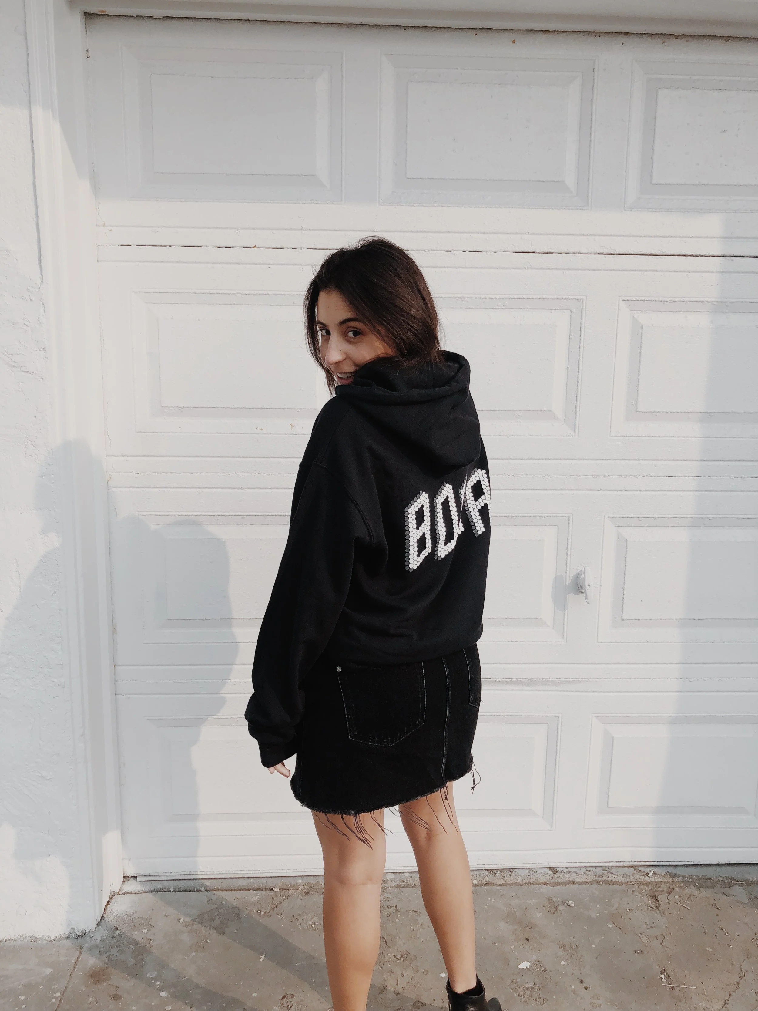 wearing a guys hoodie