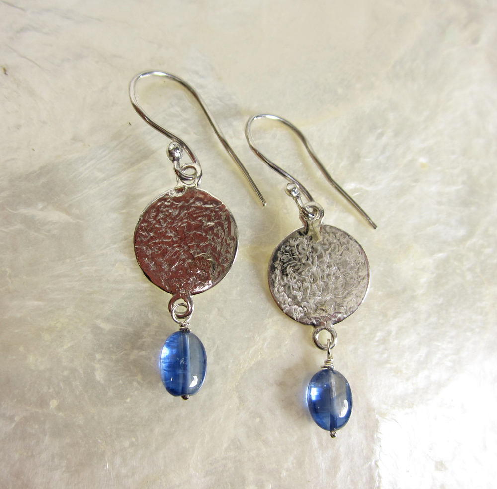 Sterling Silver and Kyanite Disk Earrings