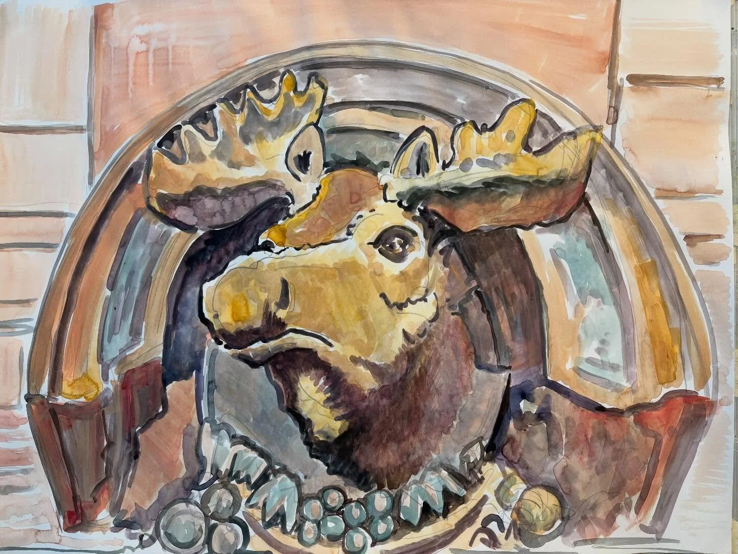 #SneakPreviewSunday new #watercolor by #JosephOpshinskyFineArt - Moose at the Blue Horizon Boxing Venue, formerly a Loyal Order of Moose Lodge. Broad Street, Philadelphia 
&bull;
&bull;
&bull;
#philadelphia