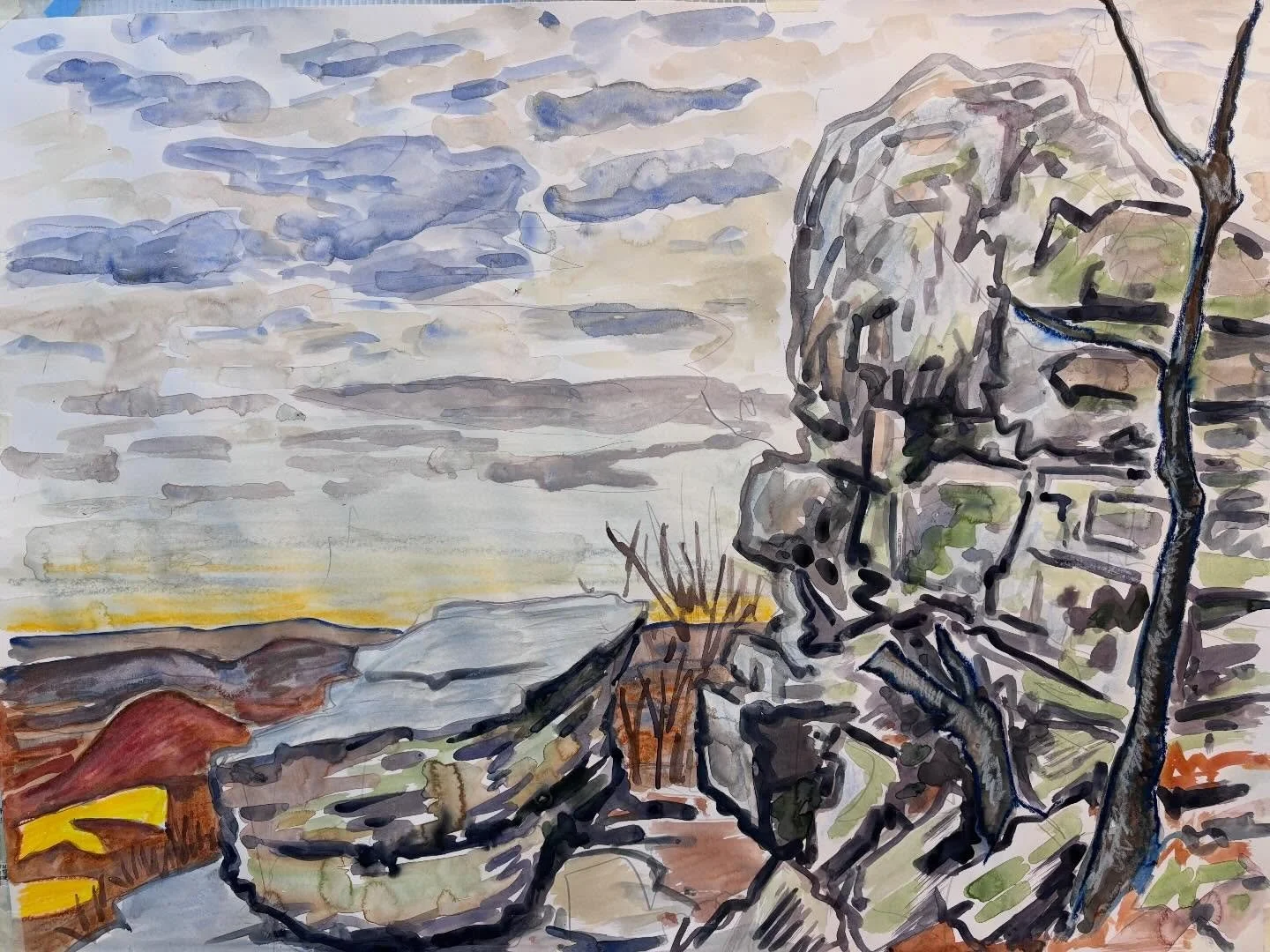 #WatercolorWednesday by #JosephOpshinskyFineArt - Pulpit Rock along the Appalachian Trail, Berks County. 
&bull;
&bull;
&bull;
&bull; 
#appalachiantrail #pulpitrock #watercolor