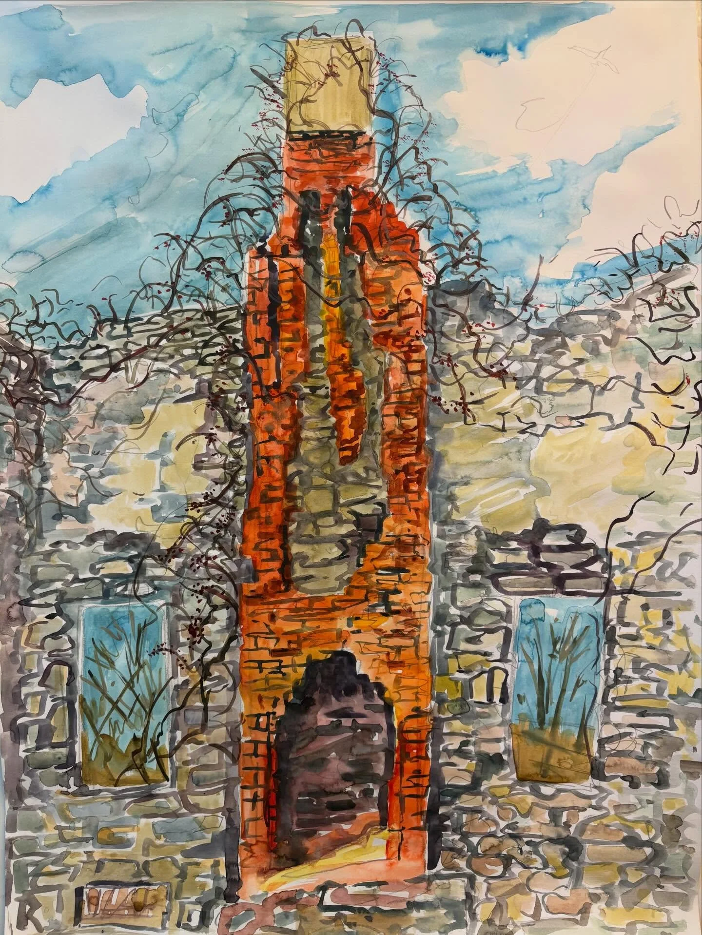 #WatercolorWednesday by #JosephOpshinskyFineArt -The Cliffs, #Fairmount Park, #Philadelphia. Joshua Fisher House, built in 1753.
