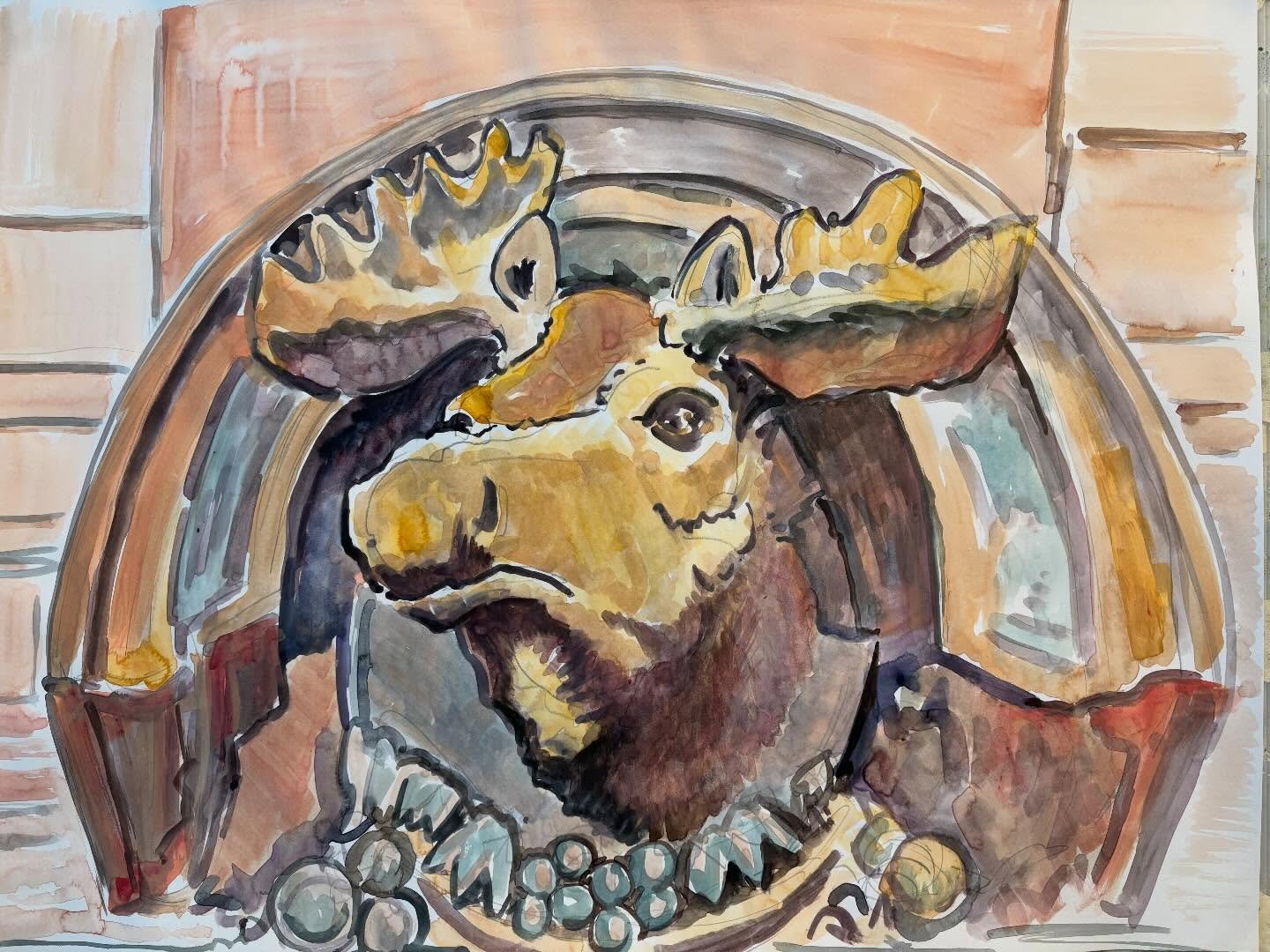 #SneakPreviewSunday new #watercolor by #JosephOpshinskyFineArt - Moose at the Blue Horizon Boxing Venue, formerly a Loyal Order of Moose Lodge. Broad Street, Philadelphia 
&bull;
&bull;
&bull;
#philadelphia