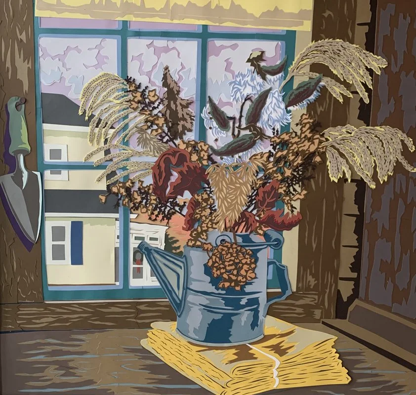Winter Bouquet, Cut Paper Collage by Joseph Opshinsky