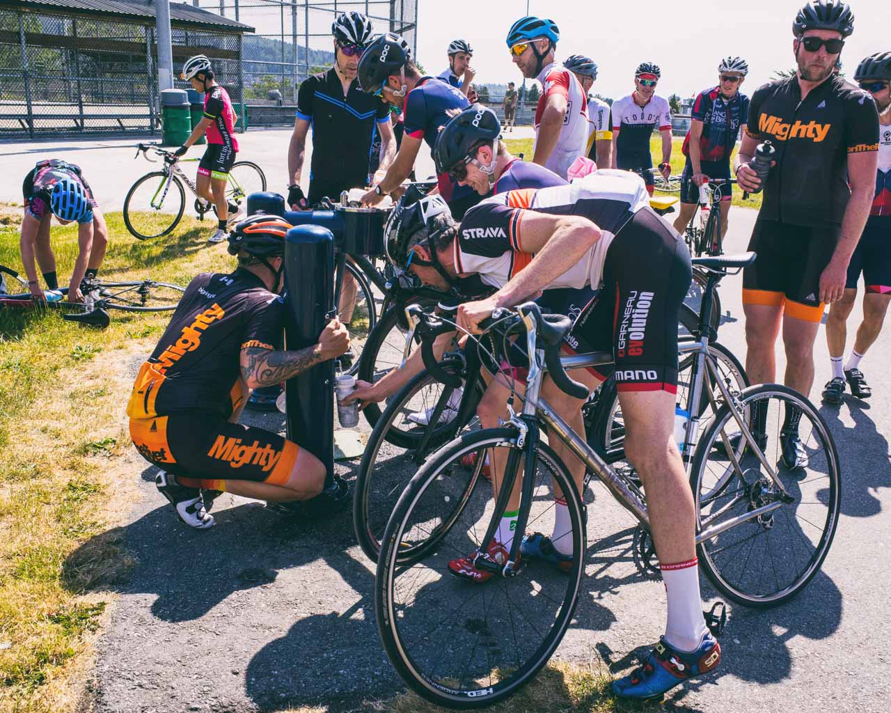 Teamwork makes the dream work. Hydration stop on the way to Mt. Seymour for the third climb.