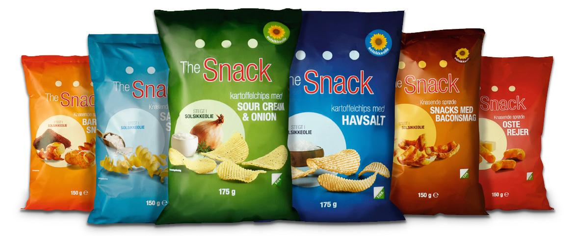 Emballagedesign for The Snack. Copyright: Nørgård Mikkelsen