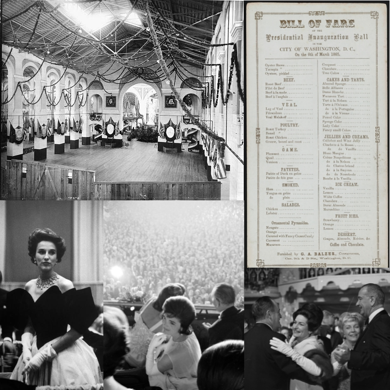 Inaugural Balls (clockwise): Garfield's , Lincoln's , Johnson's , Kennedy's , and Eisenhower's