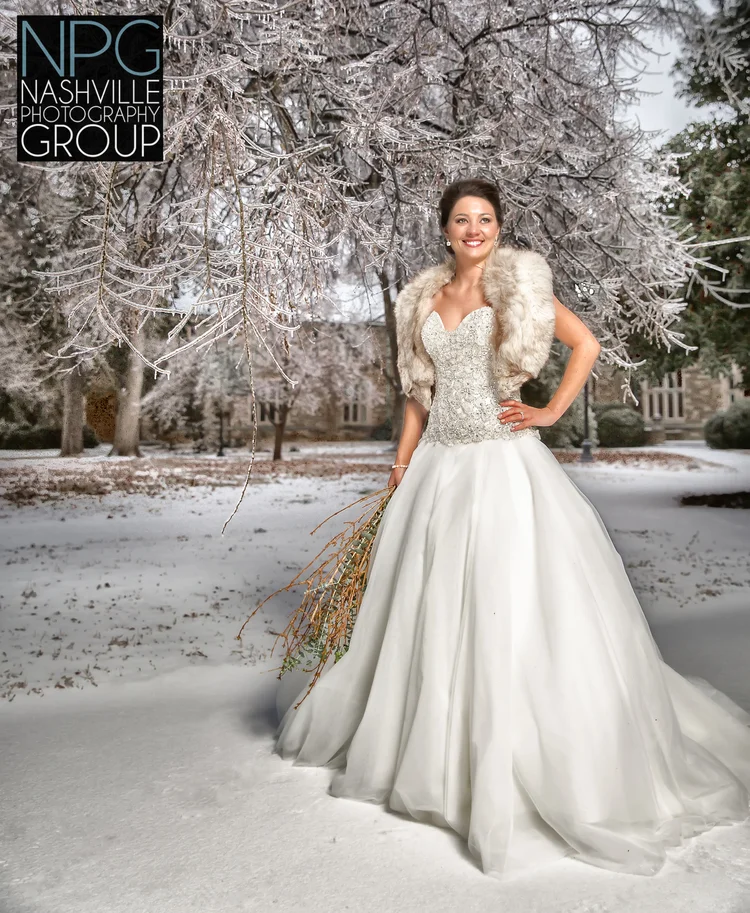 One of our past winter brides on a (used to be rare) snowy day -- shot by Jeb Wilson of Nashville Photography Group