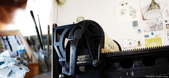 Painting and letterpress in my studio.